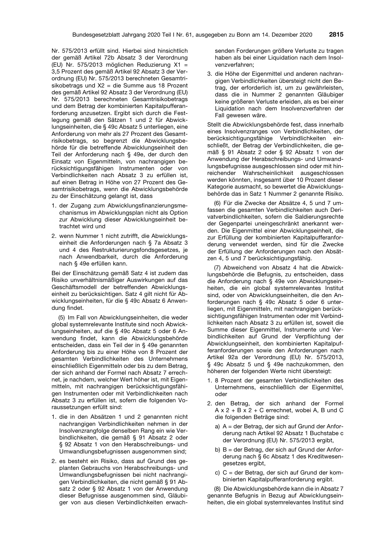 BGBl. 2020, Seite 2815 — Originalseite als Abbildung