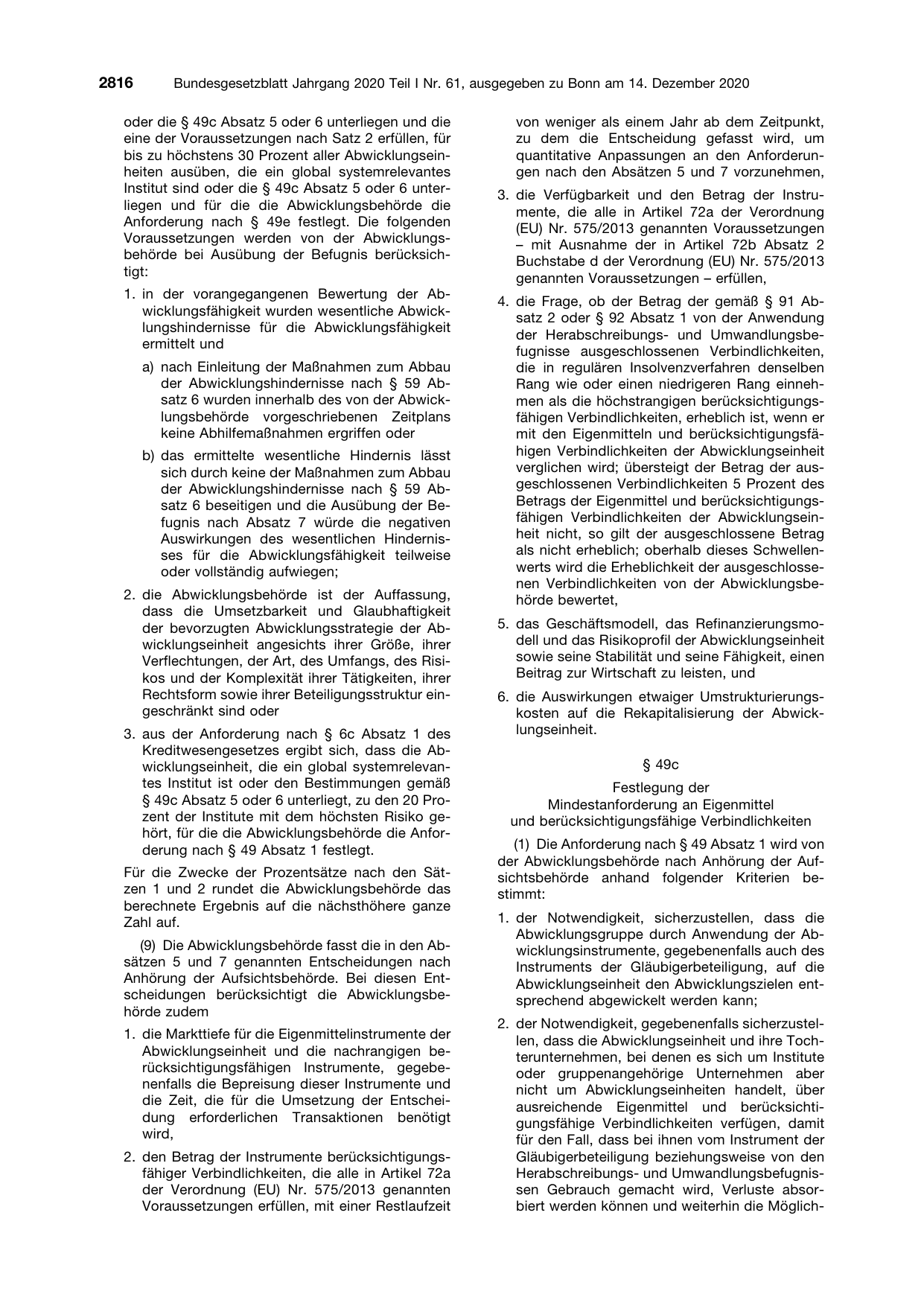 BGBl. 2020, Seite 2816 — Originalseite als Abbildung