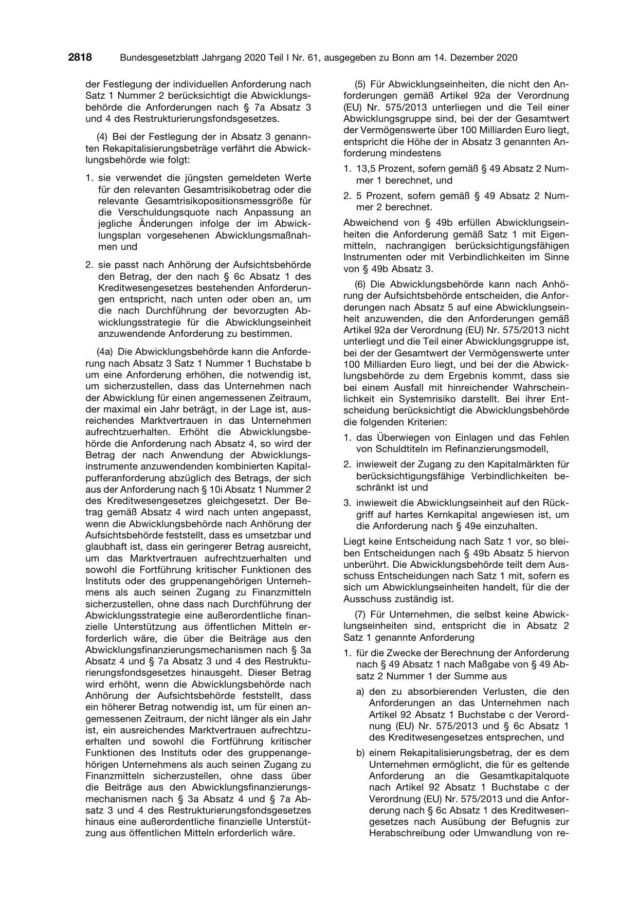 BGBl. 2020, Seite 2818 — Originalseite als Abbildung