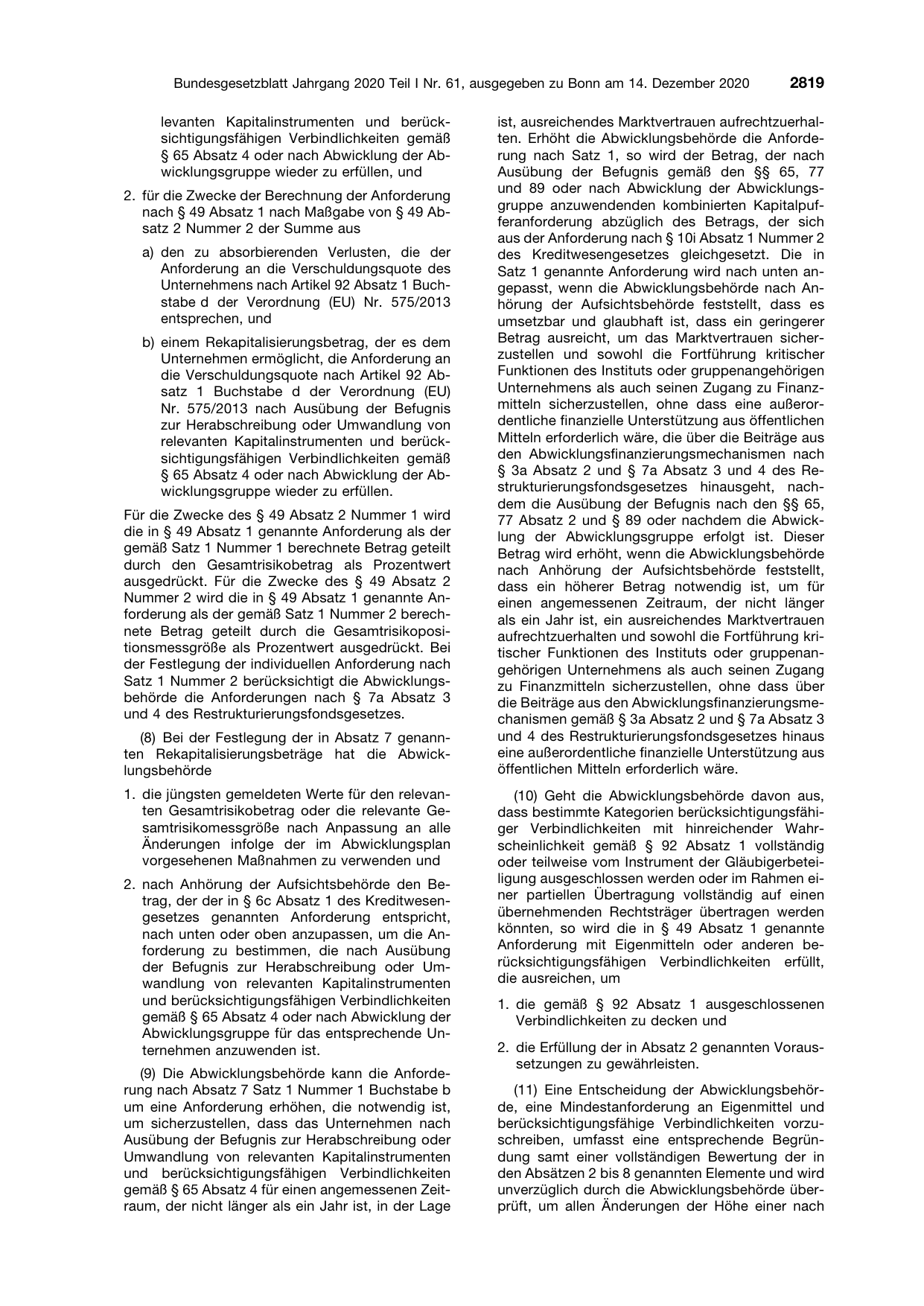 BGBl. 2020, Seite 2819 — Originalseite als Abbildung