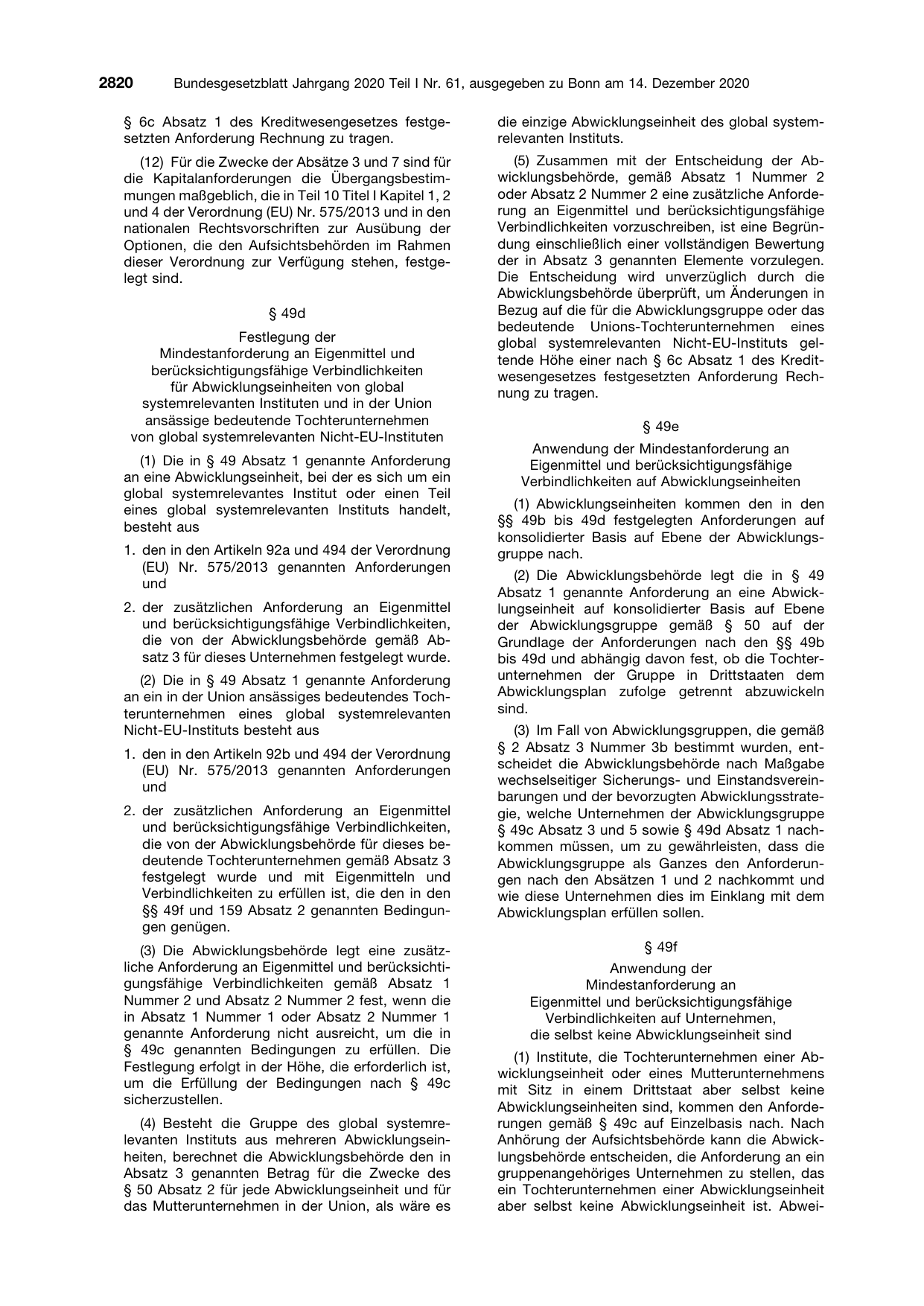BGBl. 2020, Seite 2820 — Originalseite als Abbildung