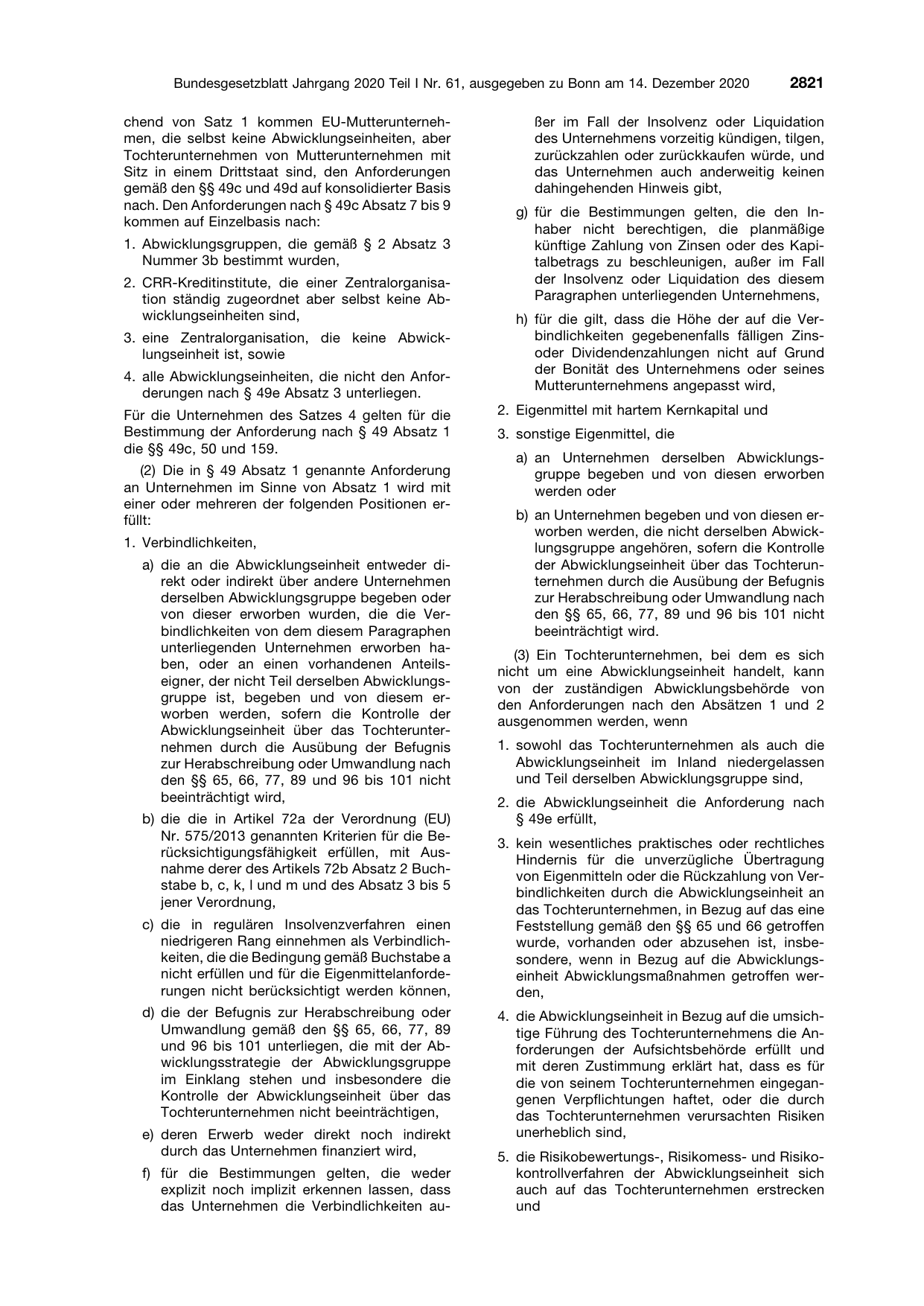 BGBl. 2020, Seite 2821 — Originalseite als Abbildung
