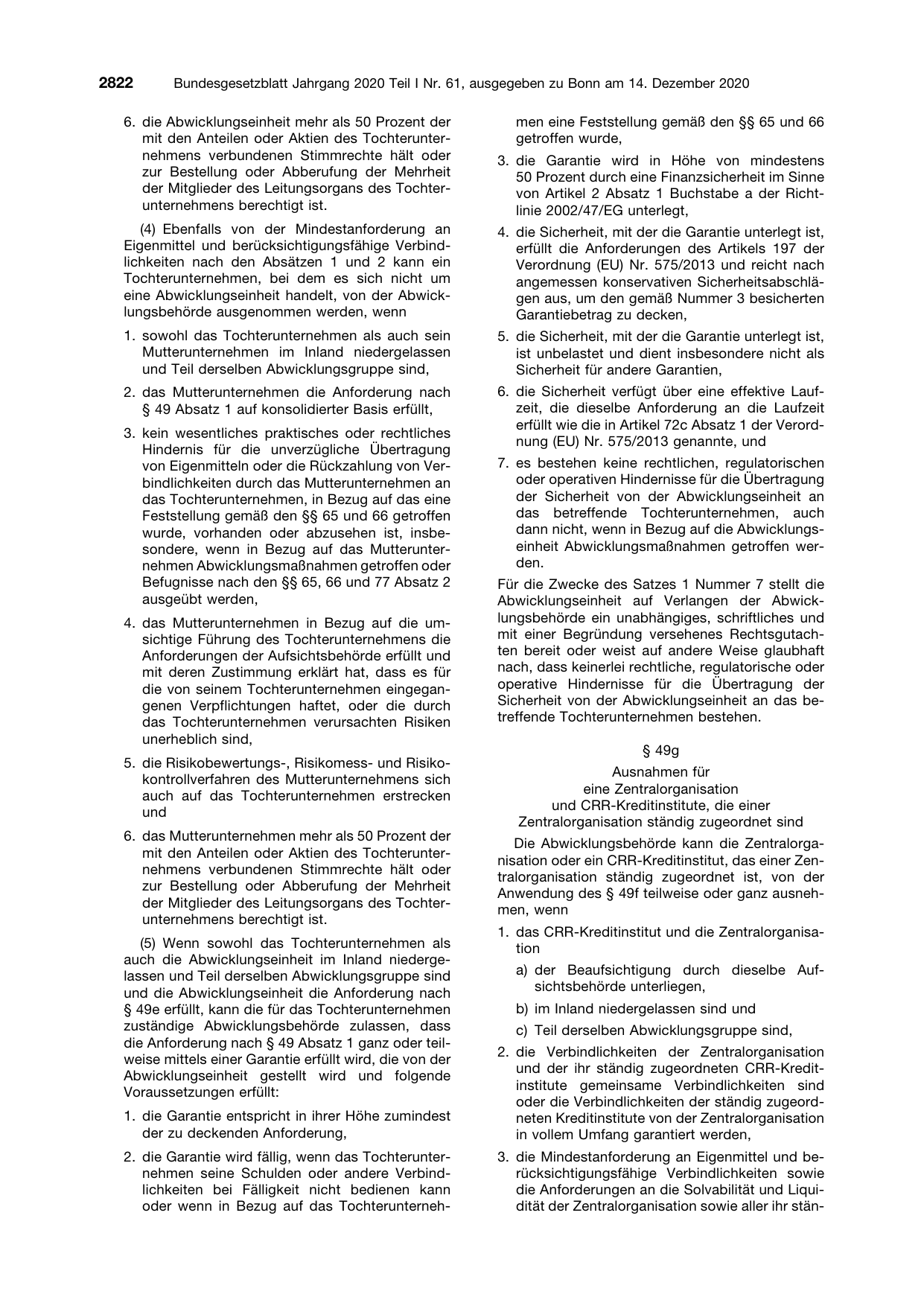 BGBl. 2020, Seite 2822 — Originalseite als Abbildung