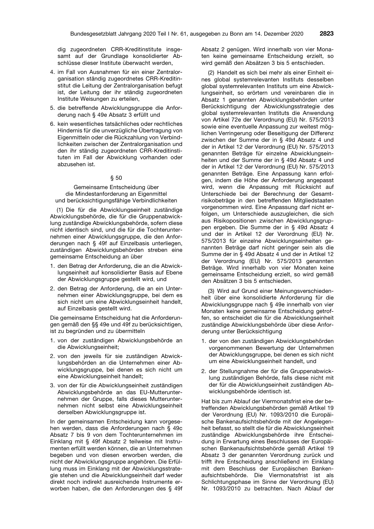 BGBl. 2020, Seite 2823 — Originalseite als Abbildung