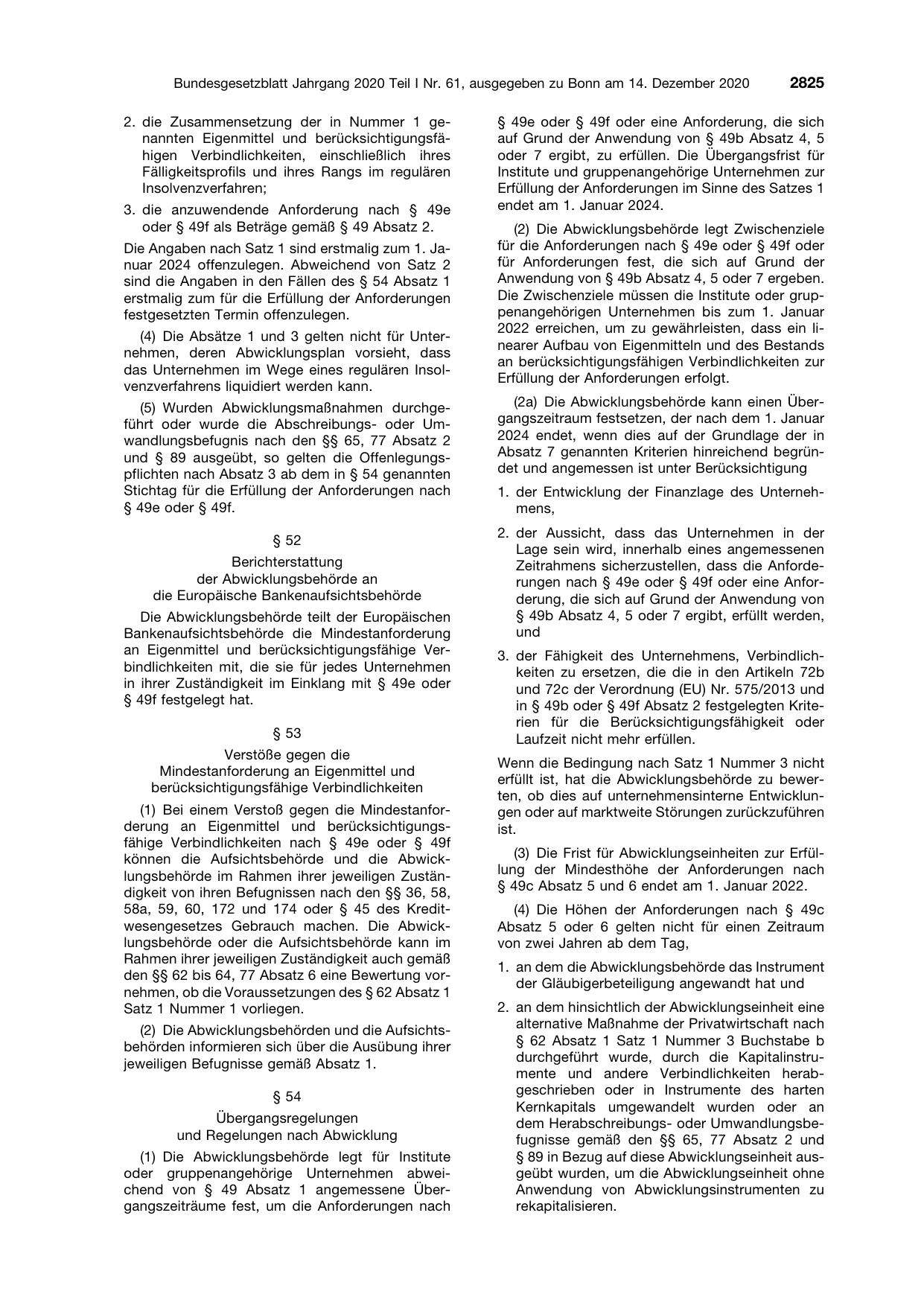 BGBl. 2020, Seite 2825 — Originalseite als Abbildung
