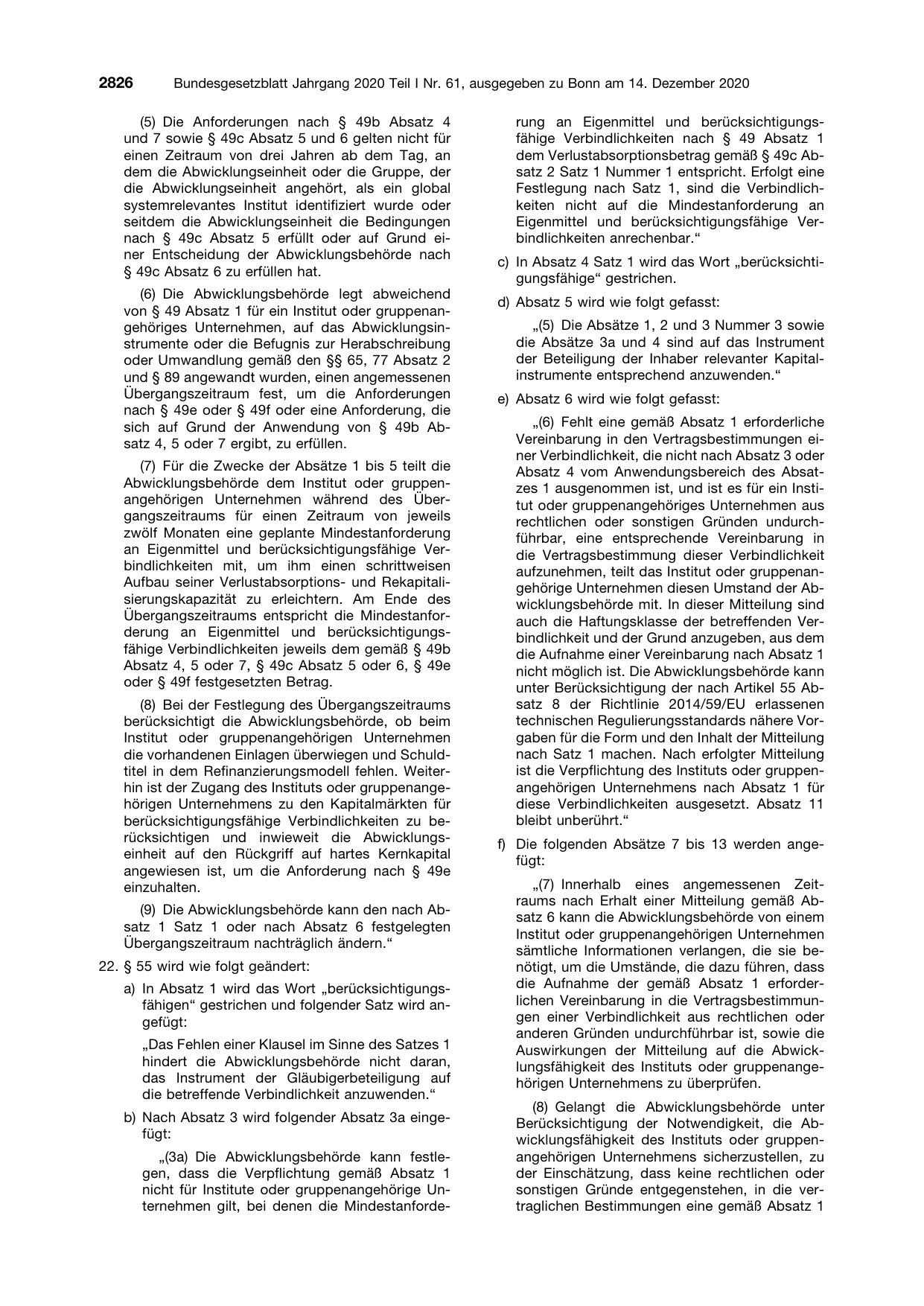 BGBl. 2020, Seite 2826 — Originalseite als Abbildung