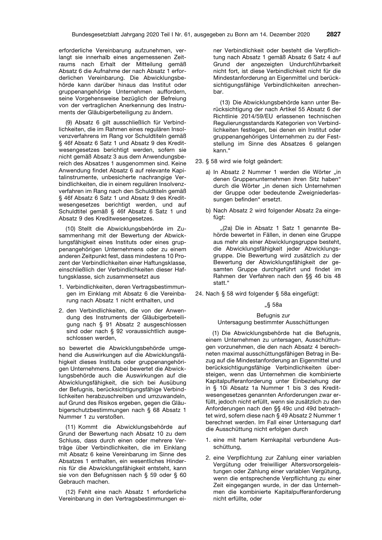 BGBl. 2020, Seite 2827 — Originalseite als Abbildung