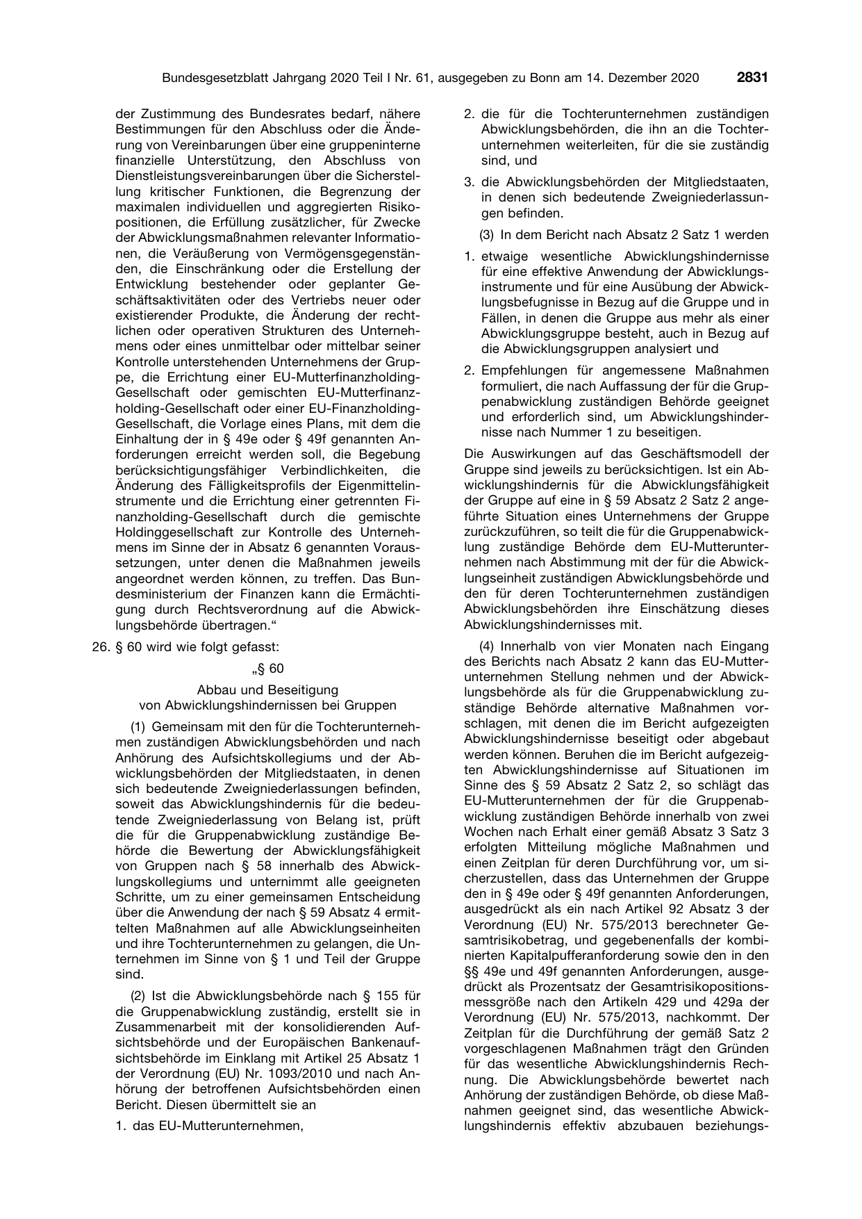 BGBl. 2020, Seite 2831 — Originalseite als Abbildung