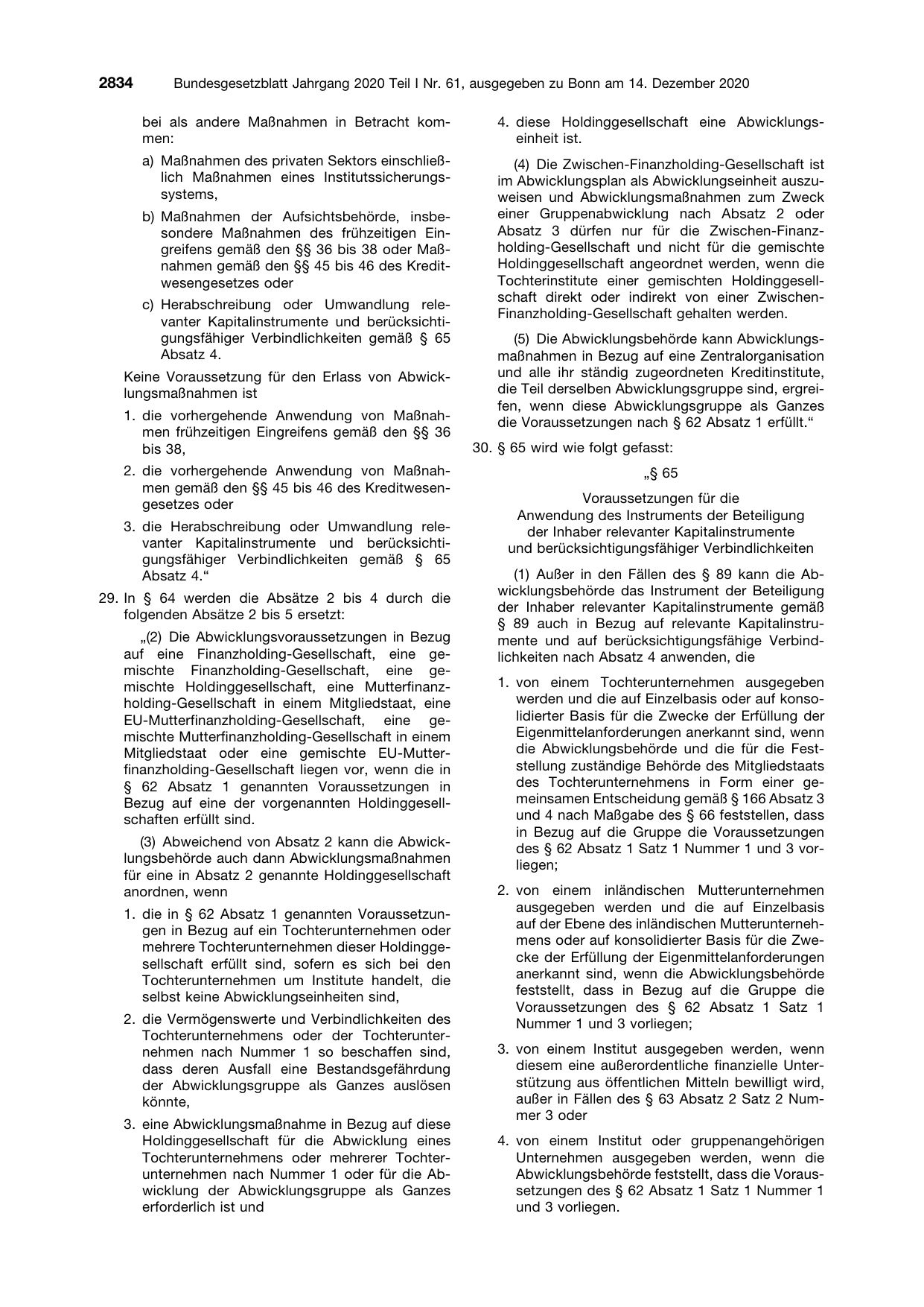 BGBl. 2020, Seite 2834 — Originalseite als Abbildung