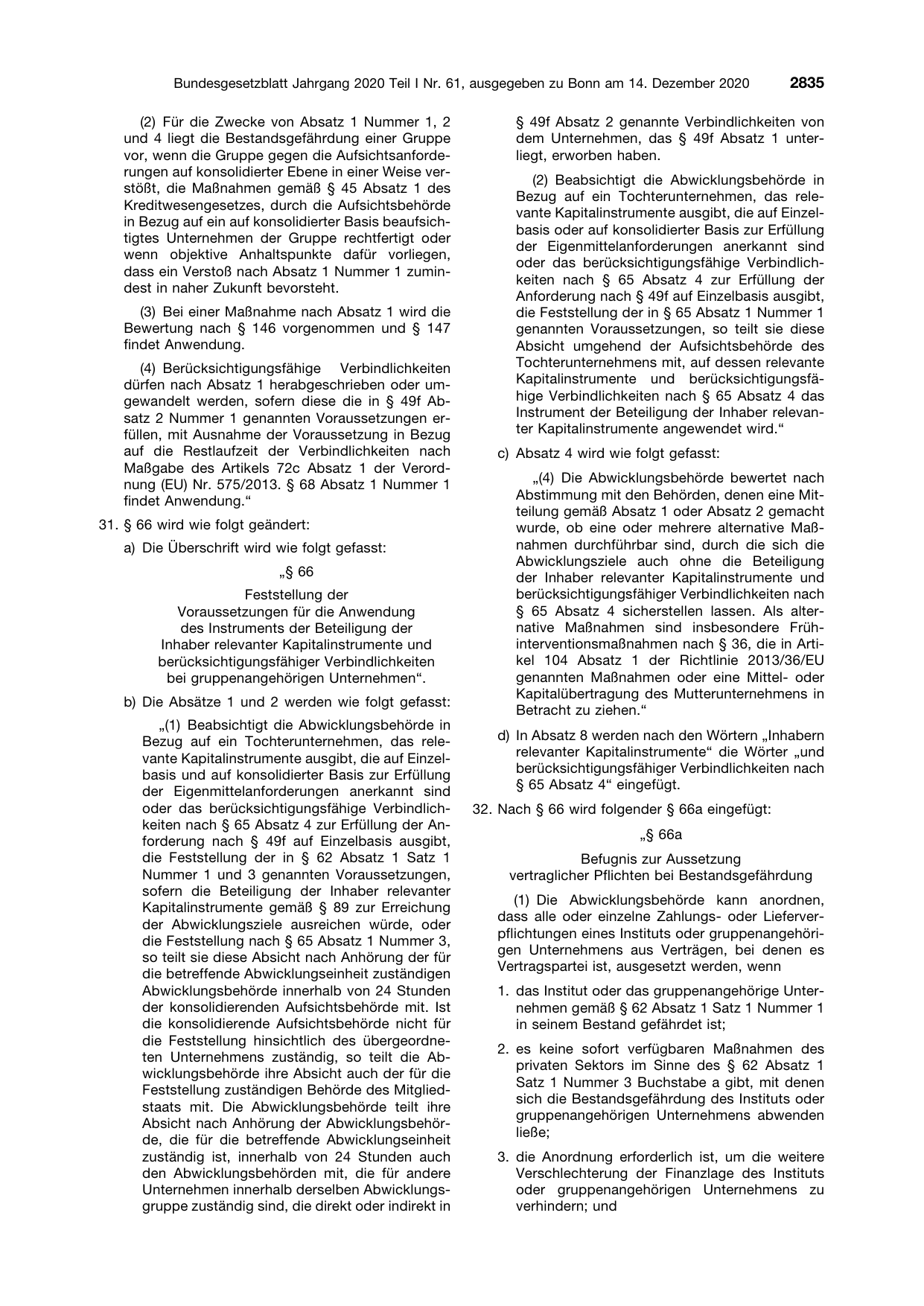 BGBl. 2020, Seite 2835 — Originalseite als Abbildung