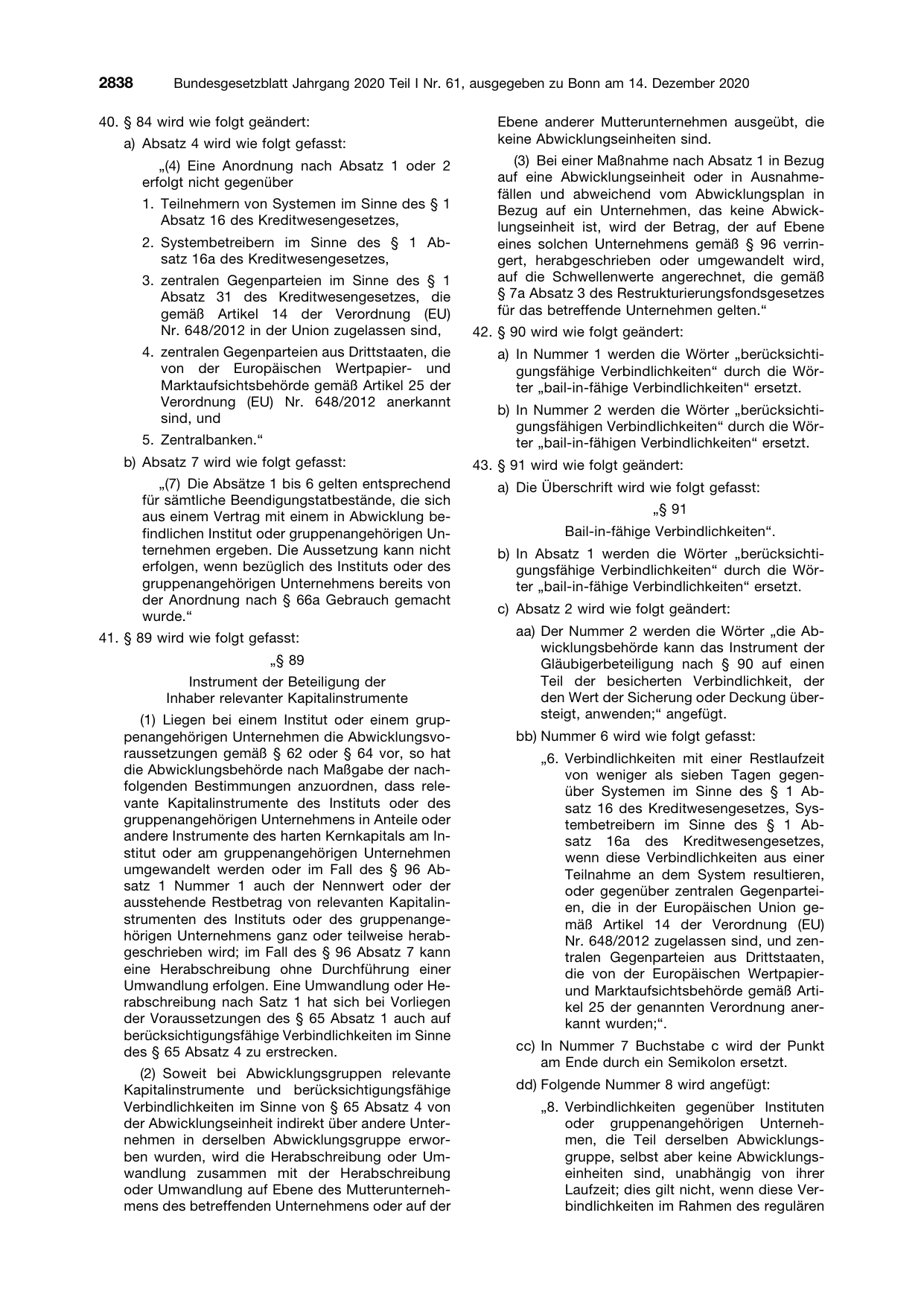 BGBl. 2020, Seite 2838 — Originalseite als Abbildung