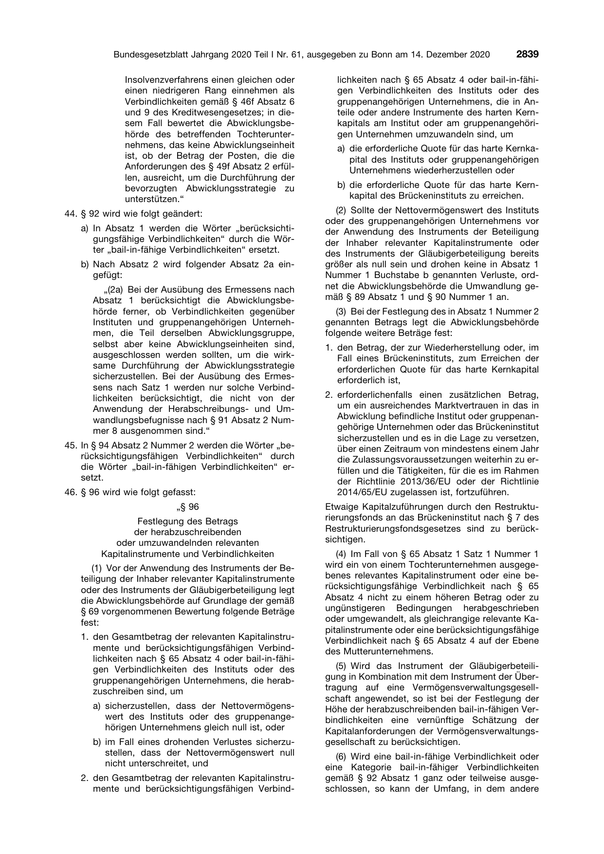 BGBl. 2020, Seite 2839 — Originalseite als Abbildung