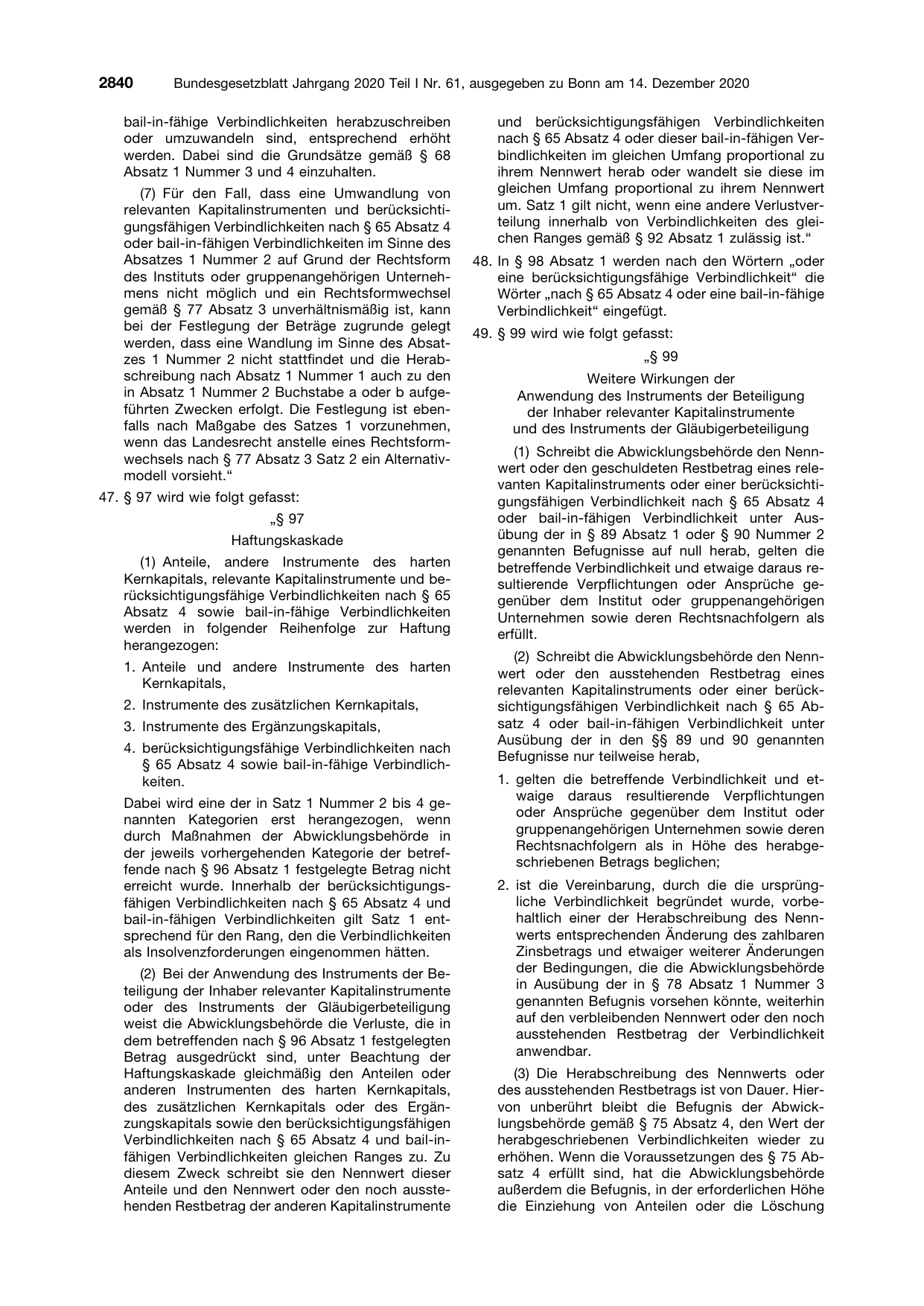 BGBl. 2020, Seite 2840 — Originalseite als Abbildung