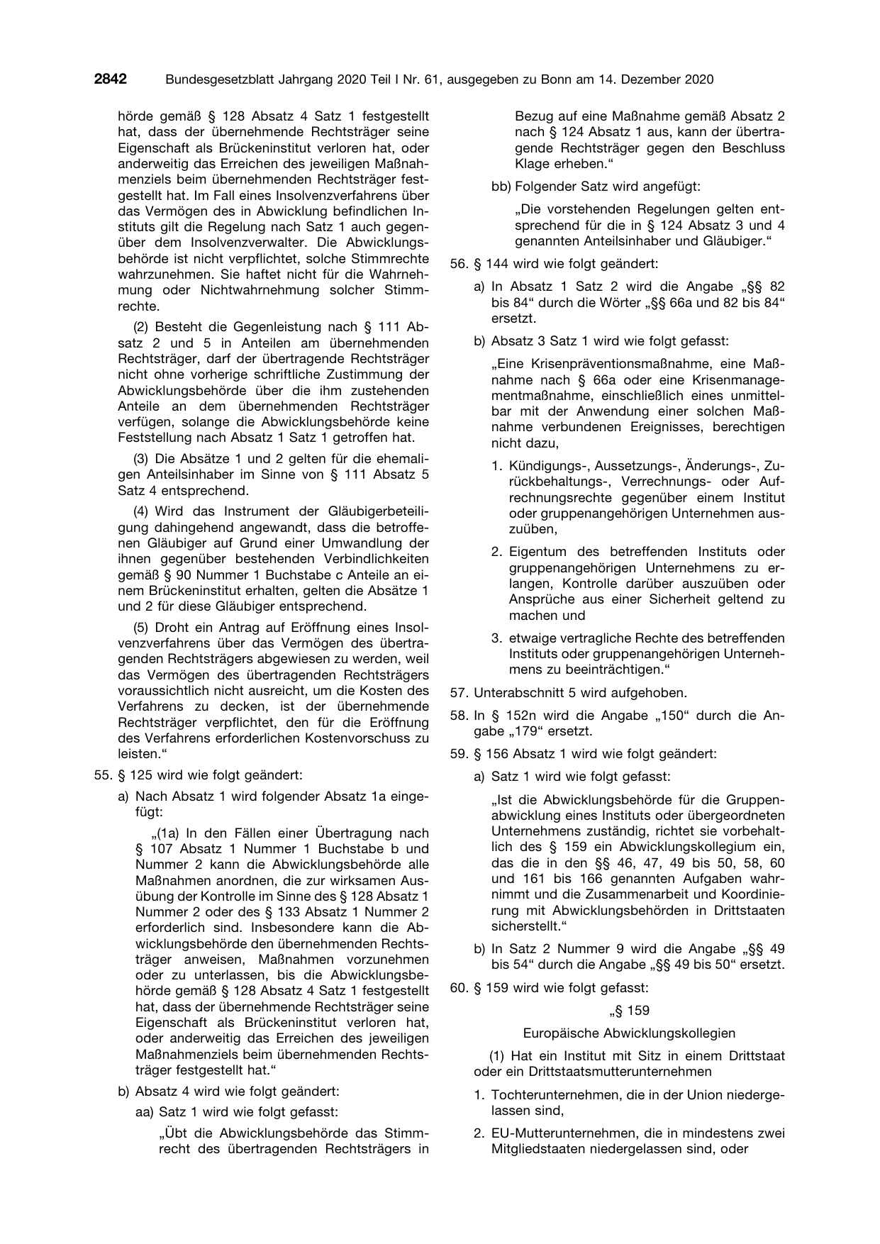 BGBl. 2020, Seite 2842 — Originalseite als Abbildung