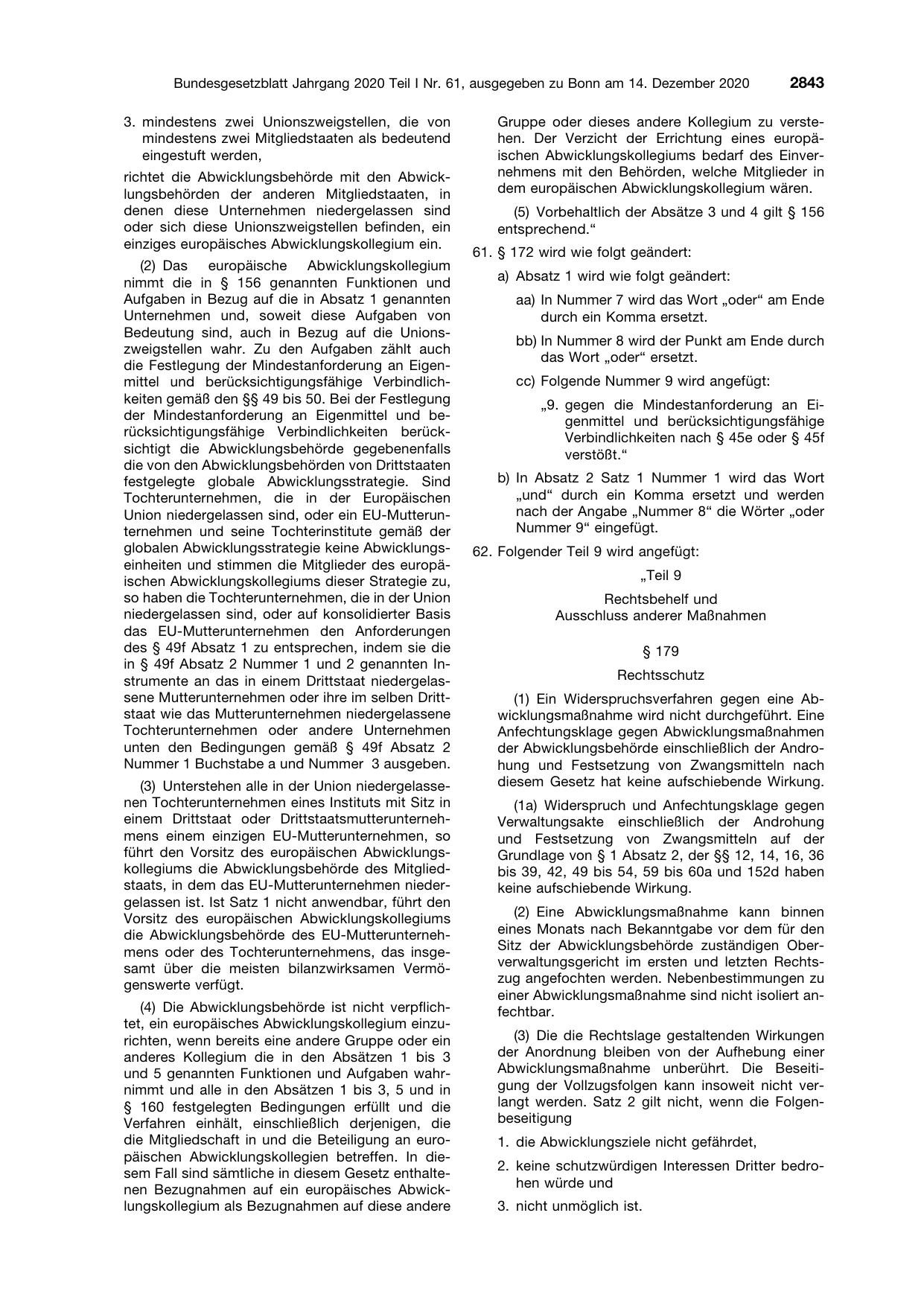 BGBl. 2020, Seite 2843 — Originalseite als Abbildung