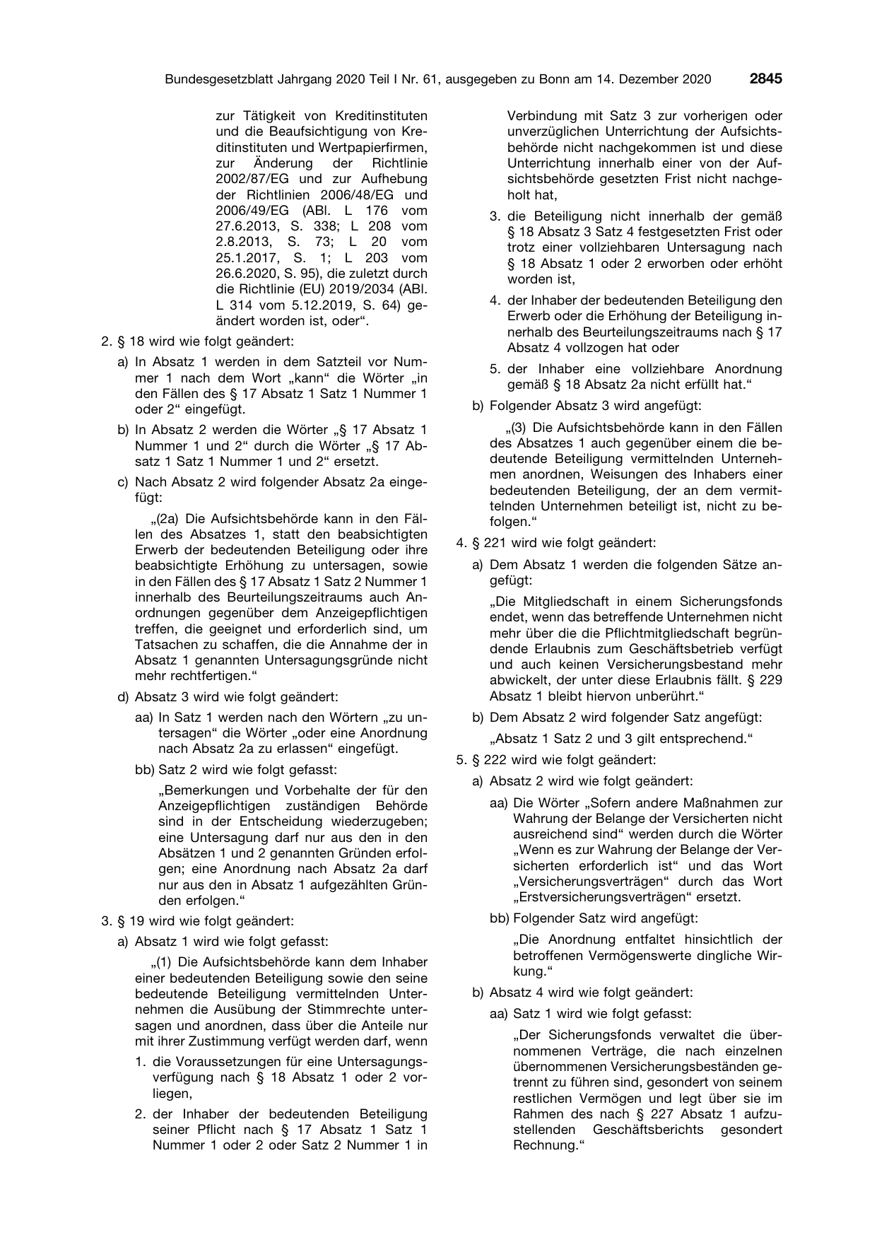 BGBl. 2020, Seite 2845 — Originalseite als Abbildung