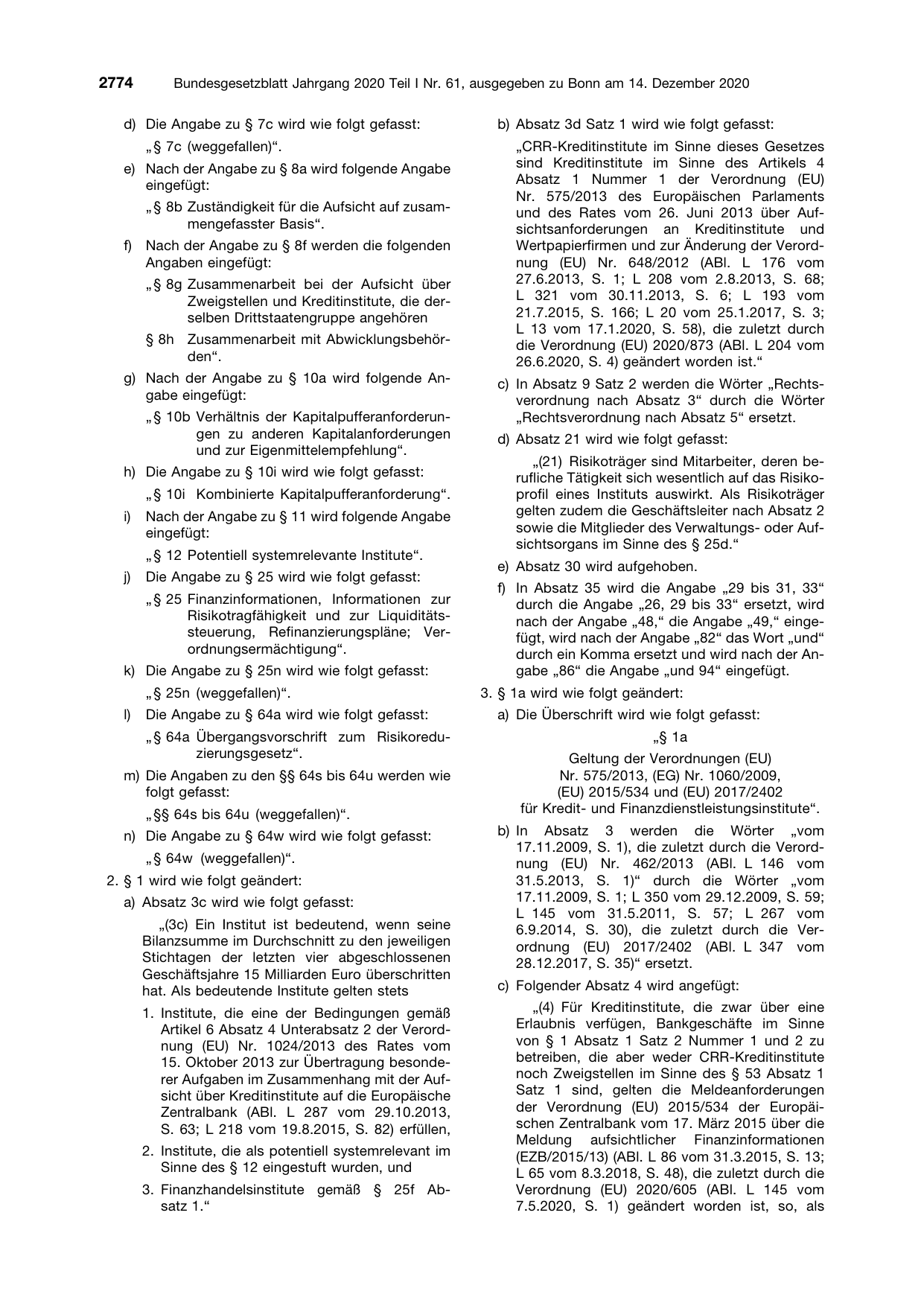 BGBl. 2020, Seite 2774 — Originalseite als Abbildung