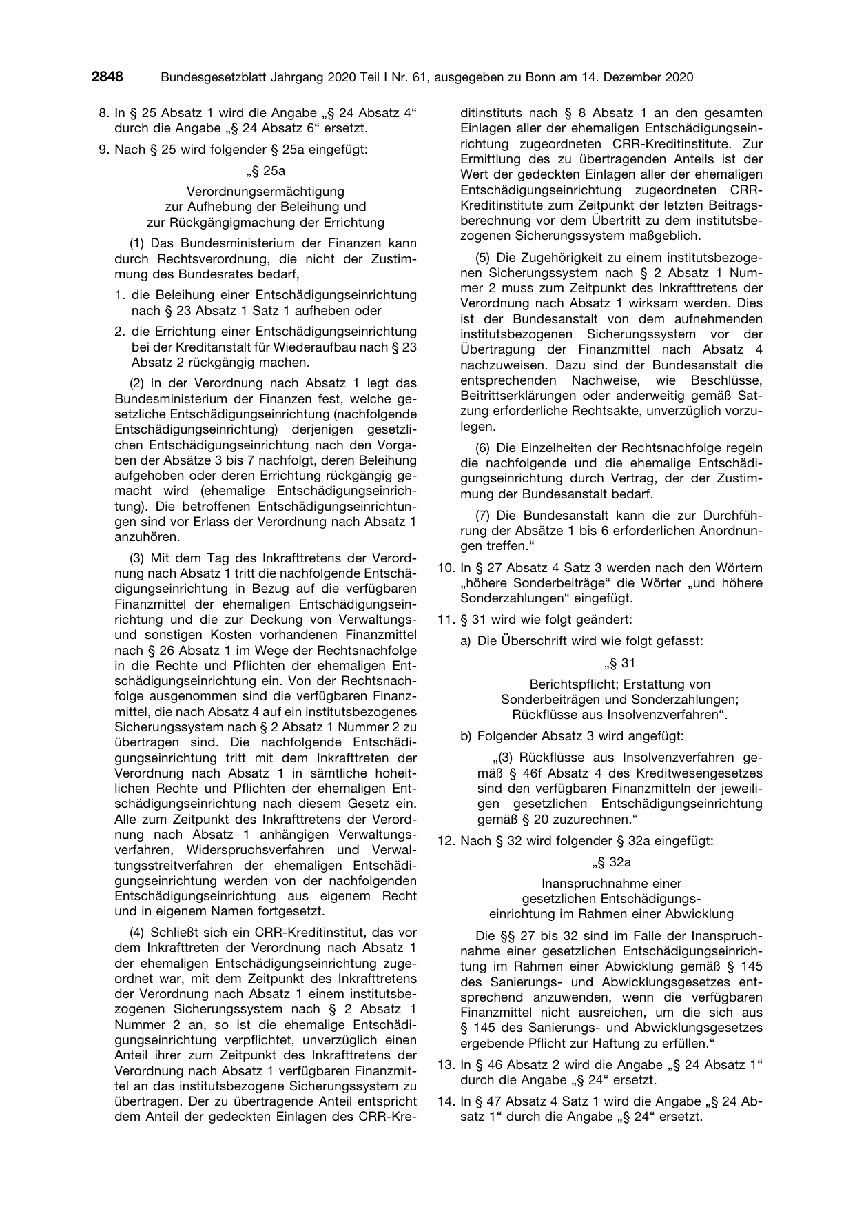 BGBl. 2020, Seite 2848 — Originalseite als Abbildung