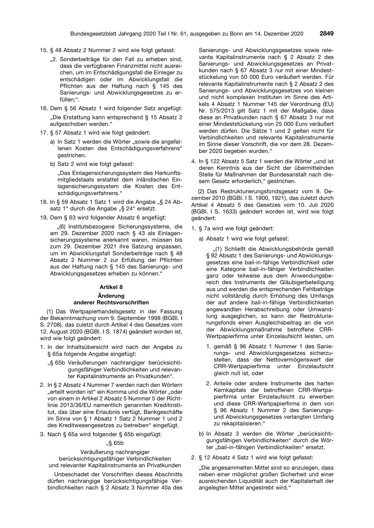 BGBl. 2020, Seite 2849 — Originalseite als Abbildung