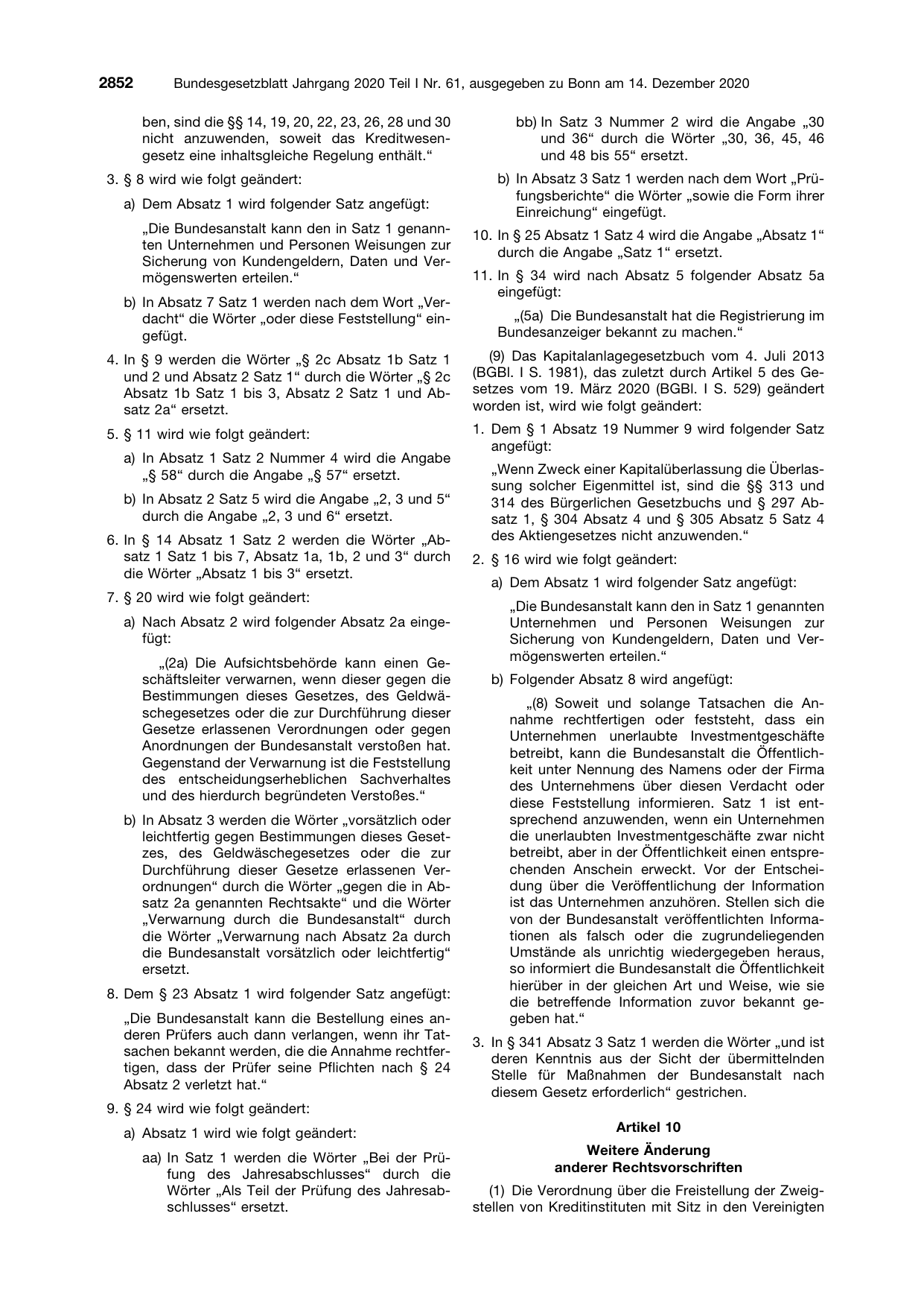 BGBl. 2020, Seite 2852 — Originalseite als Abbildung