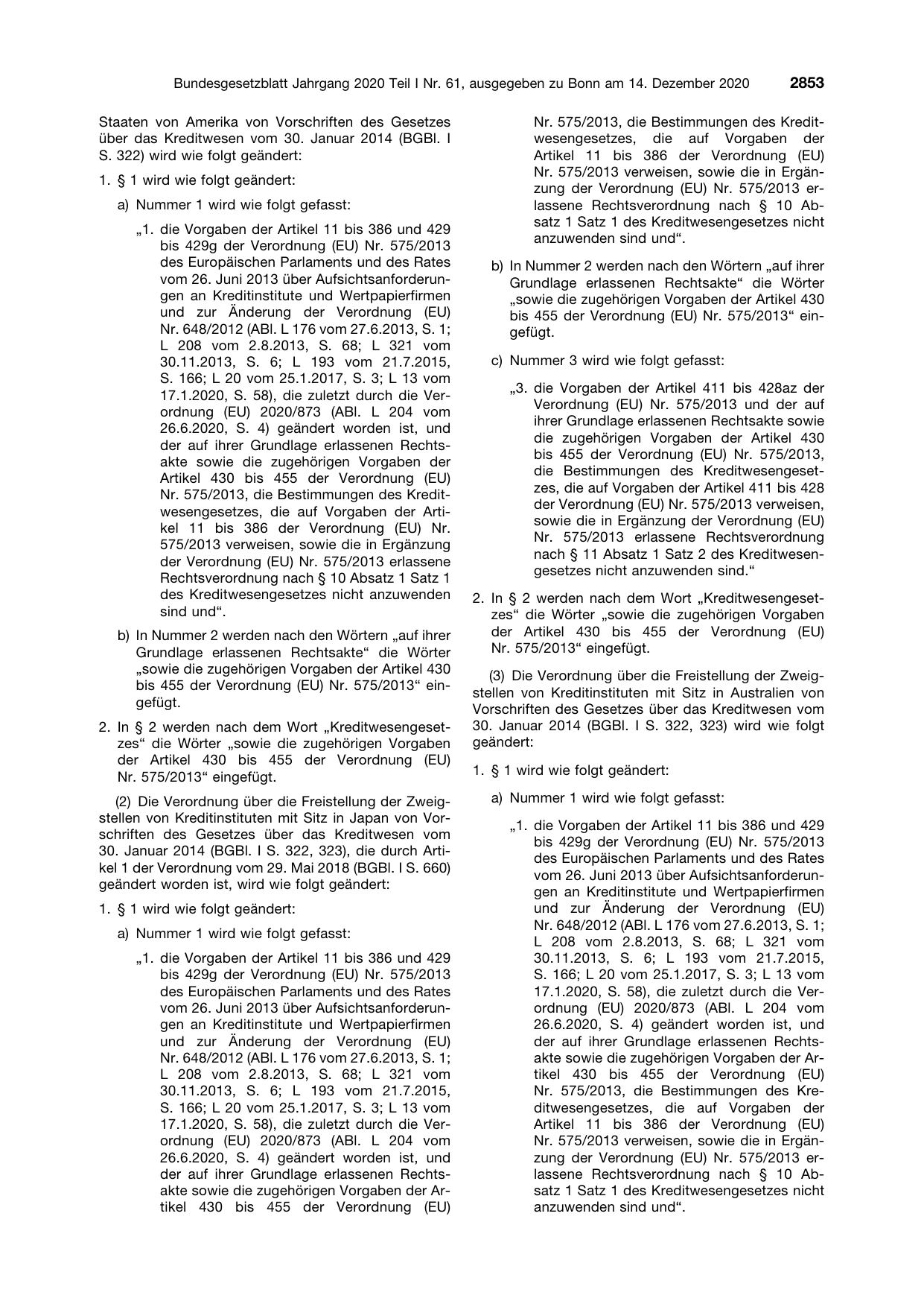 BGBl. 2020, Seite 2853 — Originalseite als Abbildung