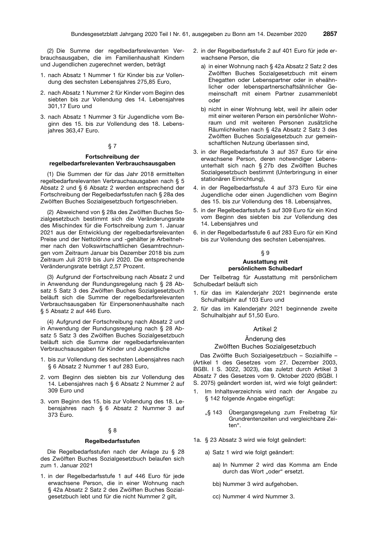 BGBl. 2020, Seite 2857 — Originalseite als Abbildung