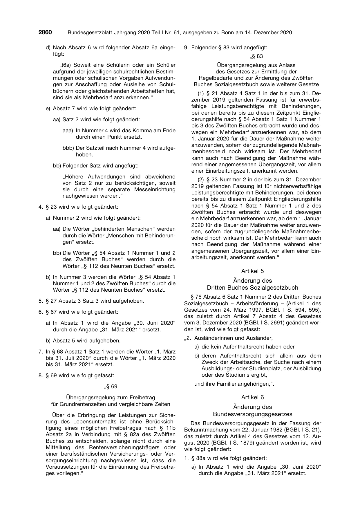 BGBl. 2020, Seite 2860 — Originalseite als Abbildung