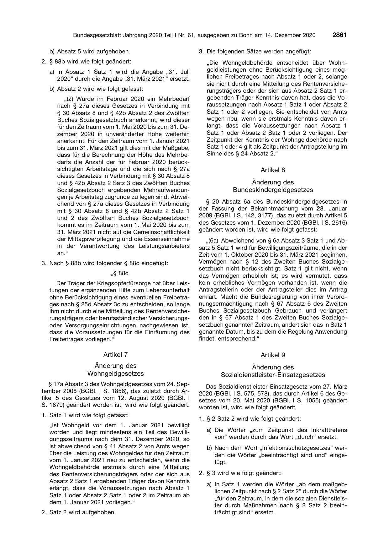 BGBl. 2020, Seite 2861 — Originalseite als Abbildung