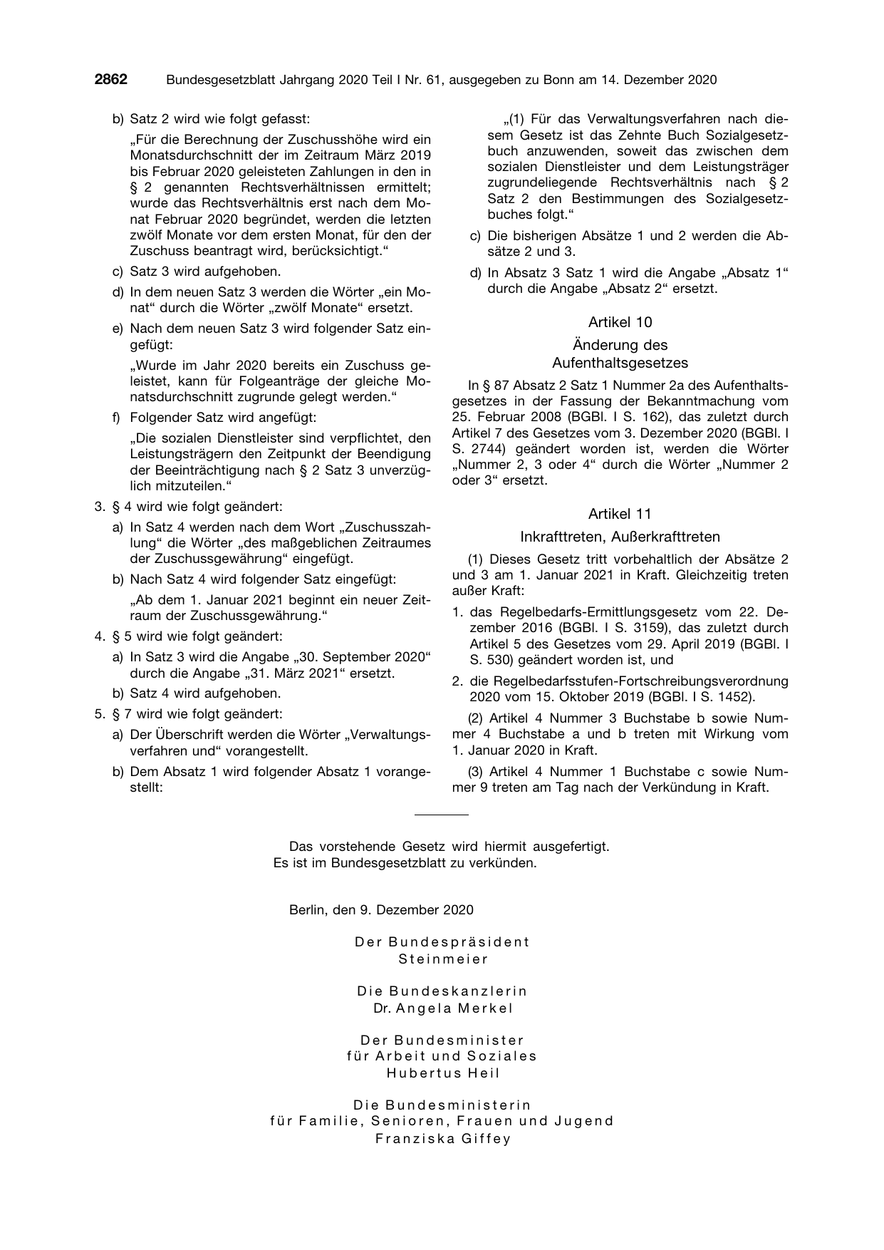 BGBl. 2020, Seite 2862 — Originalseite als Abbildung