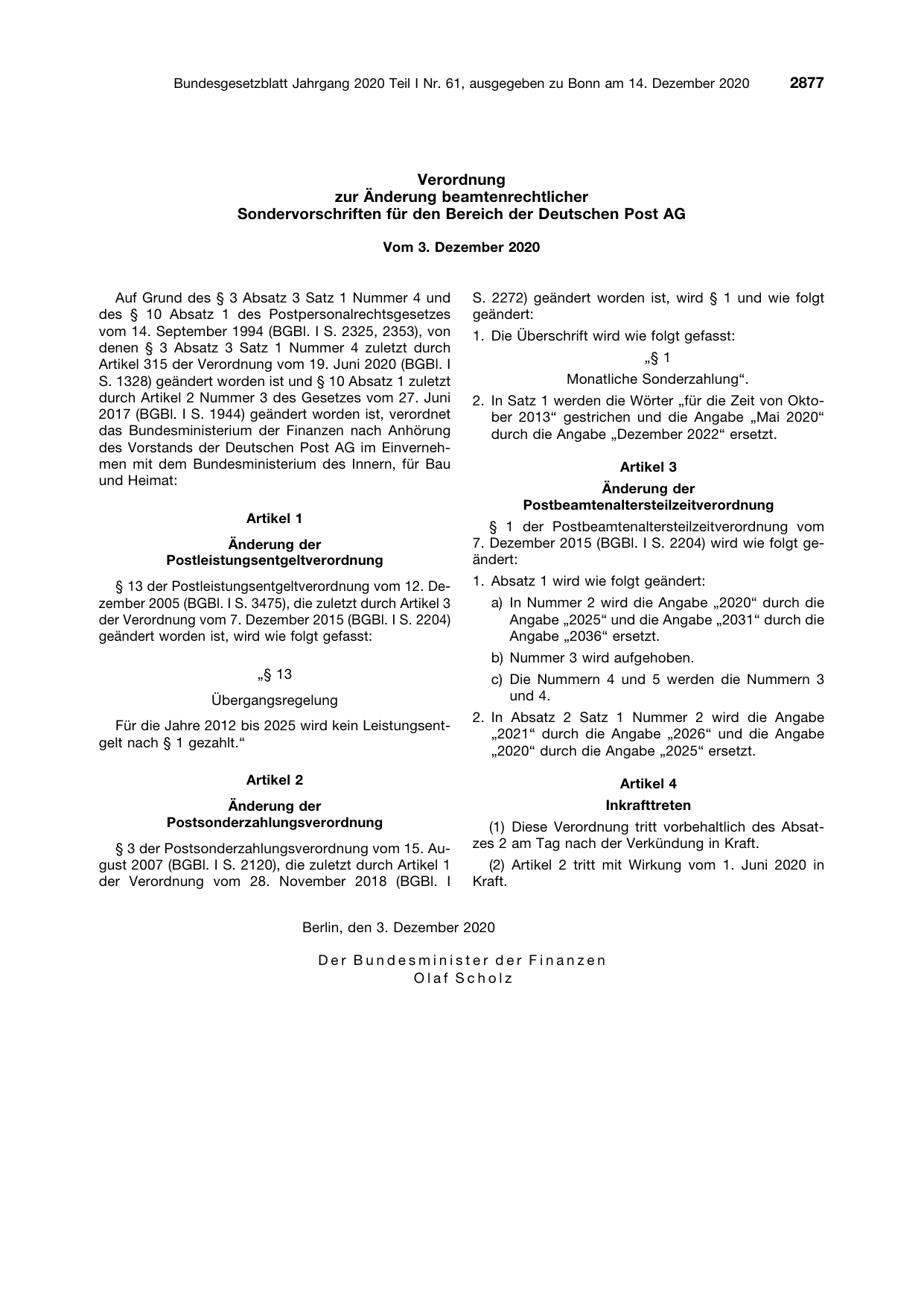 BGBl. 2020, Seite 2877 — Originalseite als Abbildung