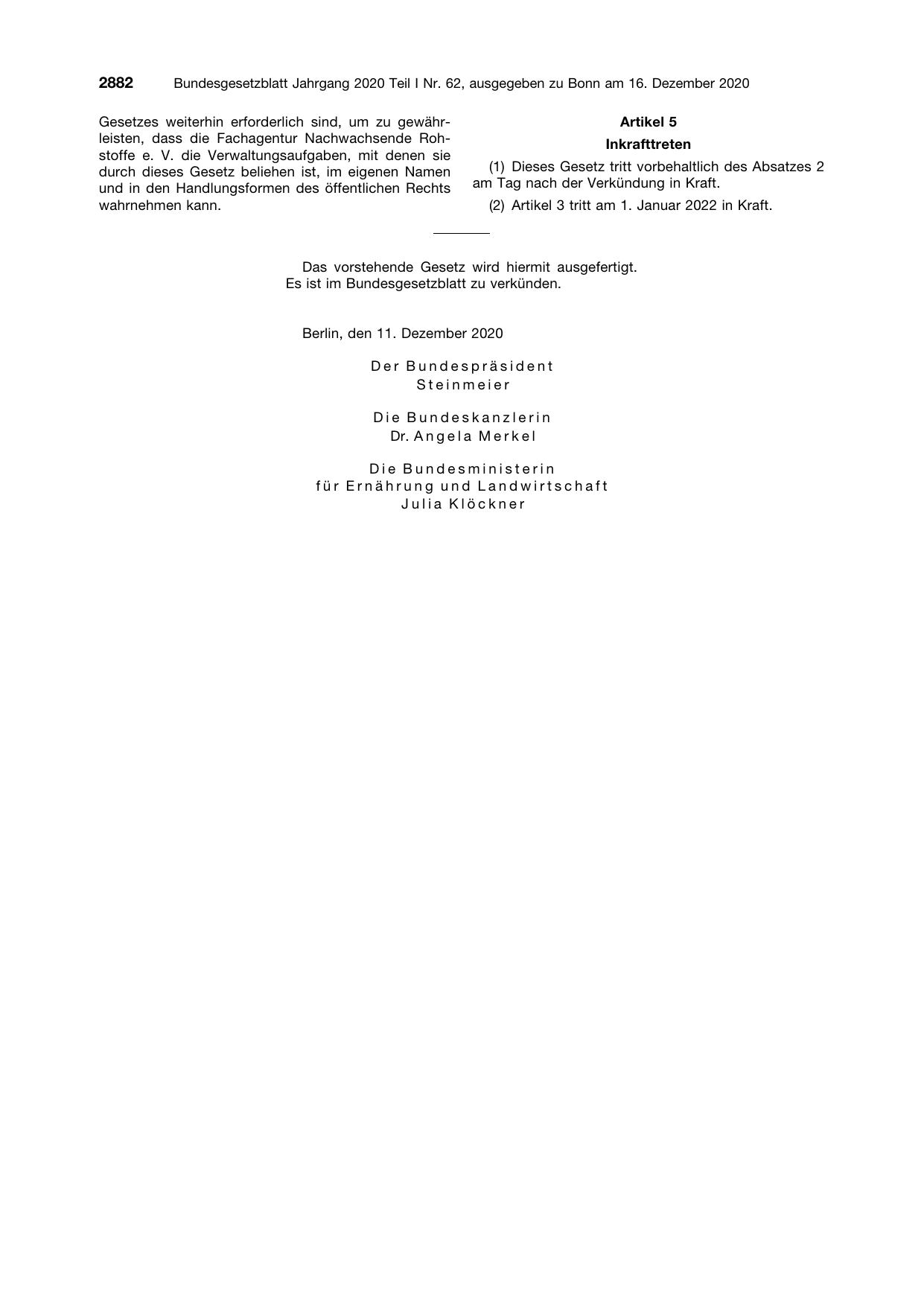 BGBl. 2020, Seite 2882 — Originalseite als Abbildung