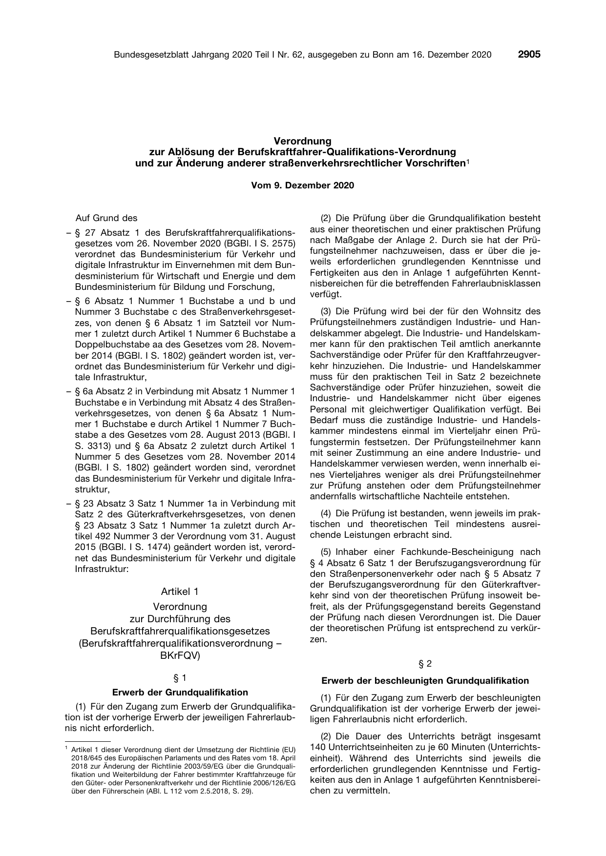 BGBl. 2020, Seite 2905 — Originalseite als Abbildung