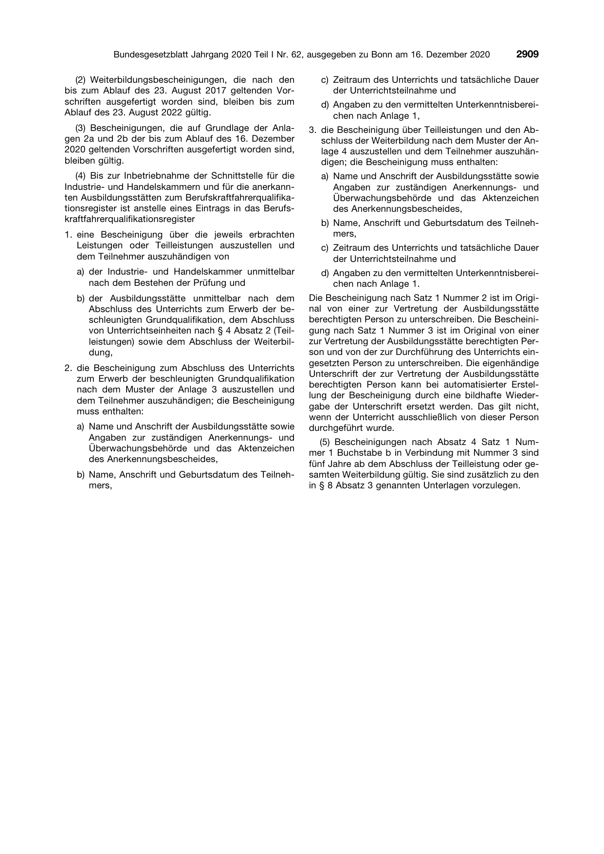 BGBl. 2020, Seite 2909 — Originalseite als Abbildung