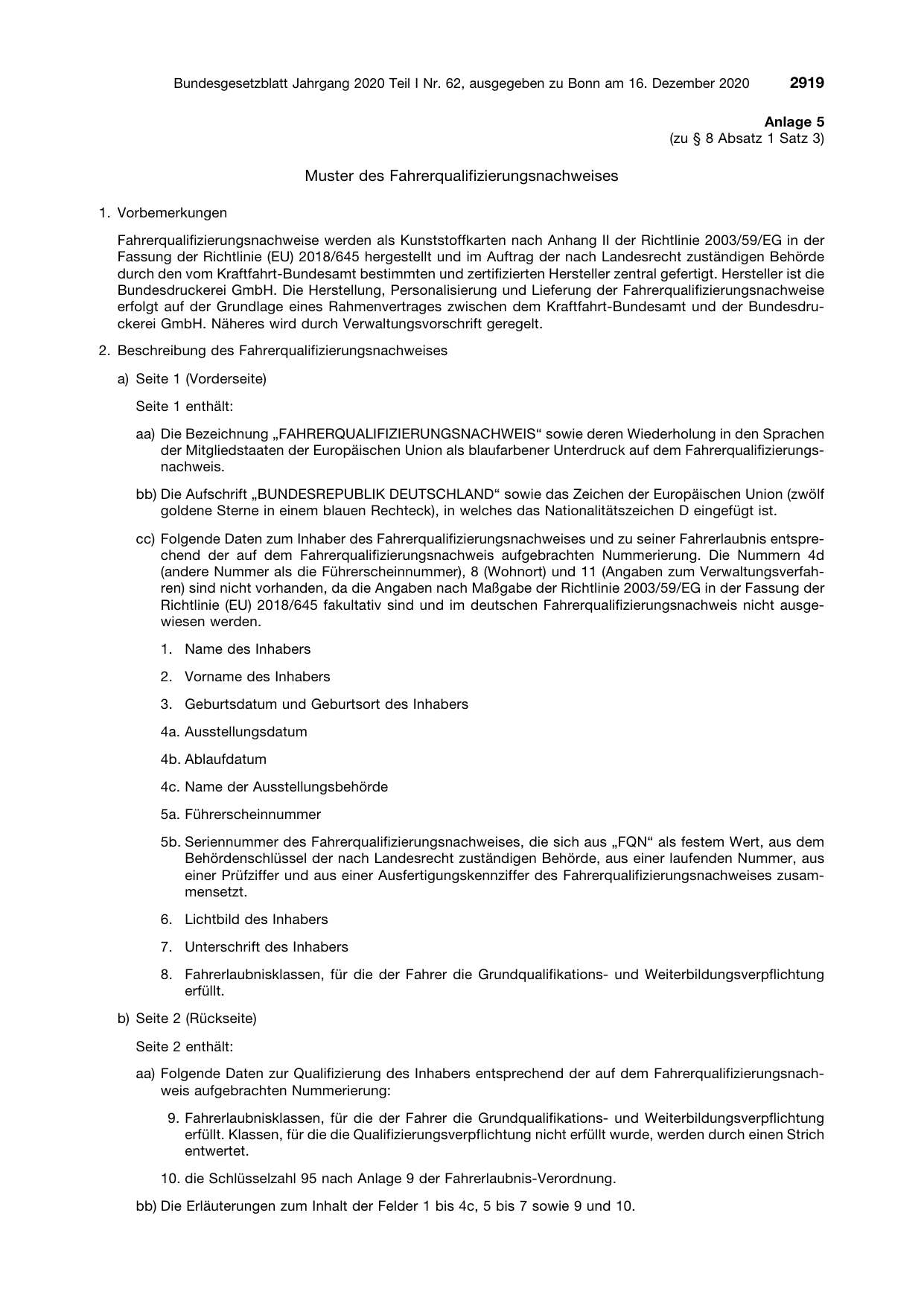 BGBl. 2020, Seite 2919 — Originalseite als Abbildung
