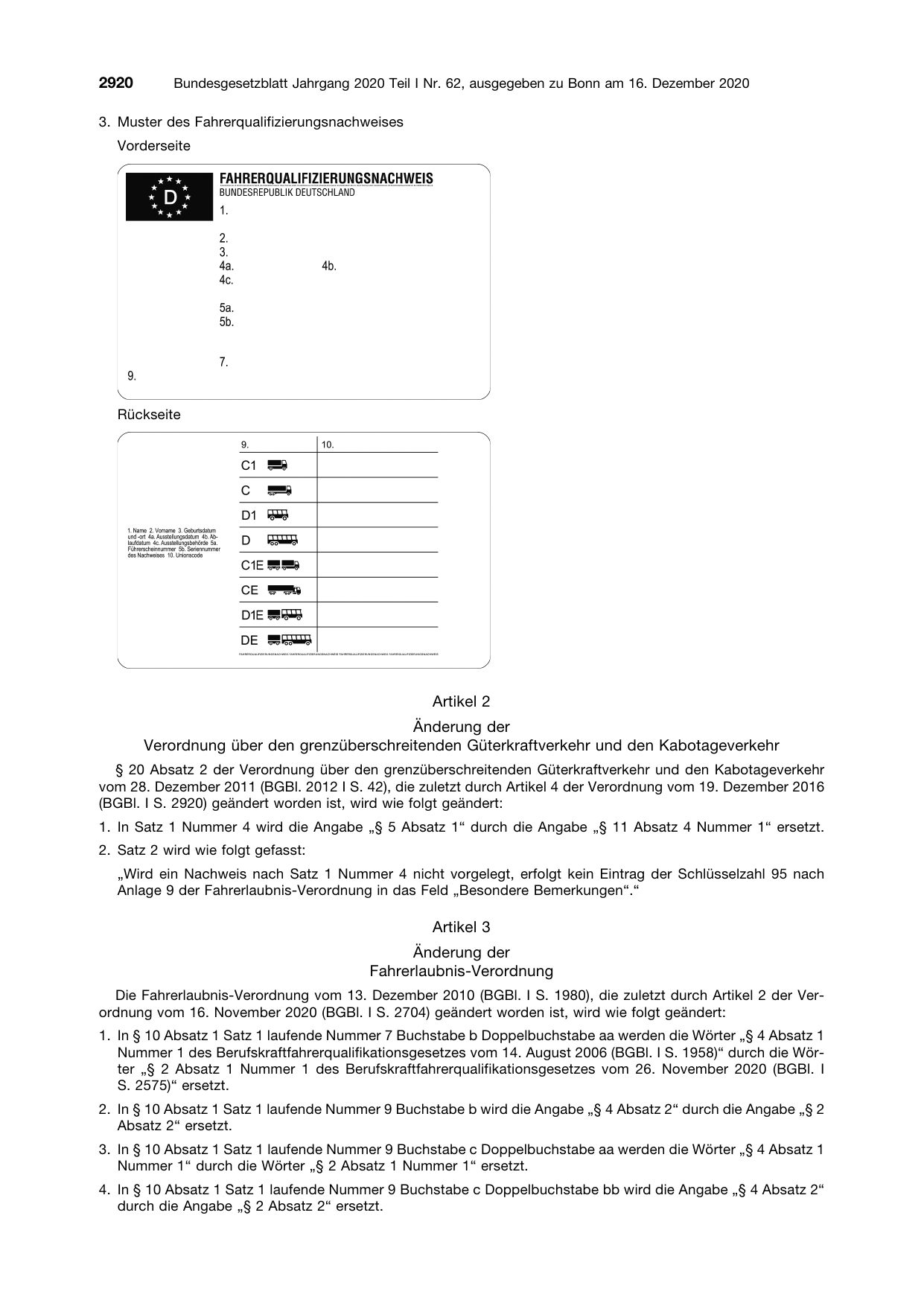 BGBl. 2020, Seite 2920 — Originalseite als Abbildung