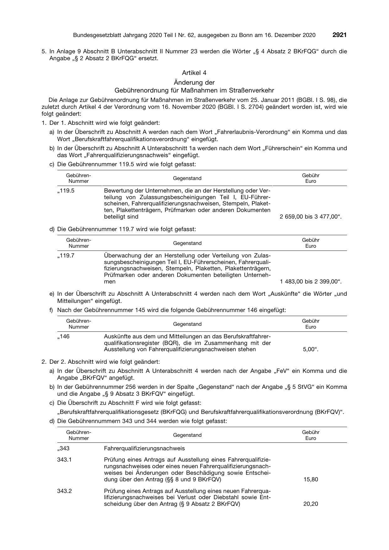 BGBl. 2020, Seite 2921 — Originalseite als Abbildung