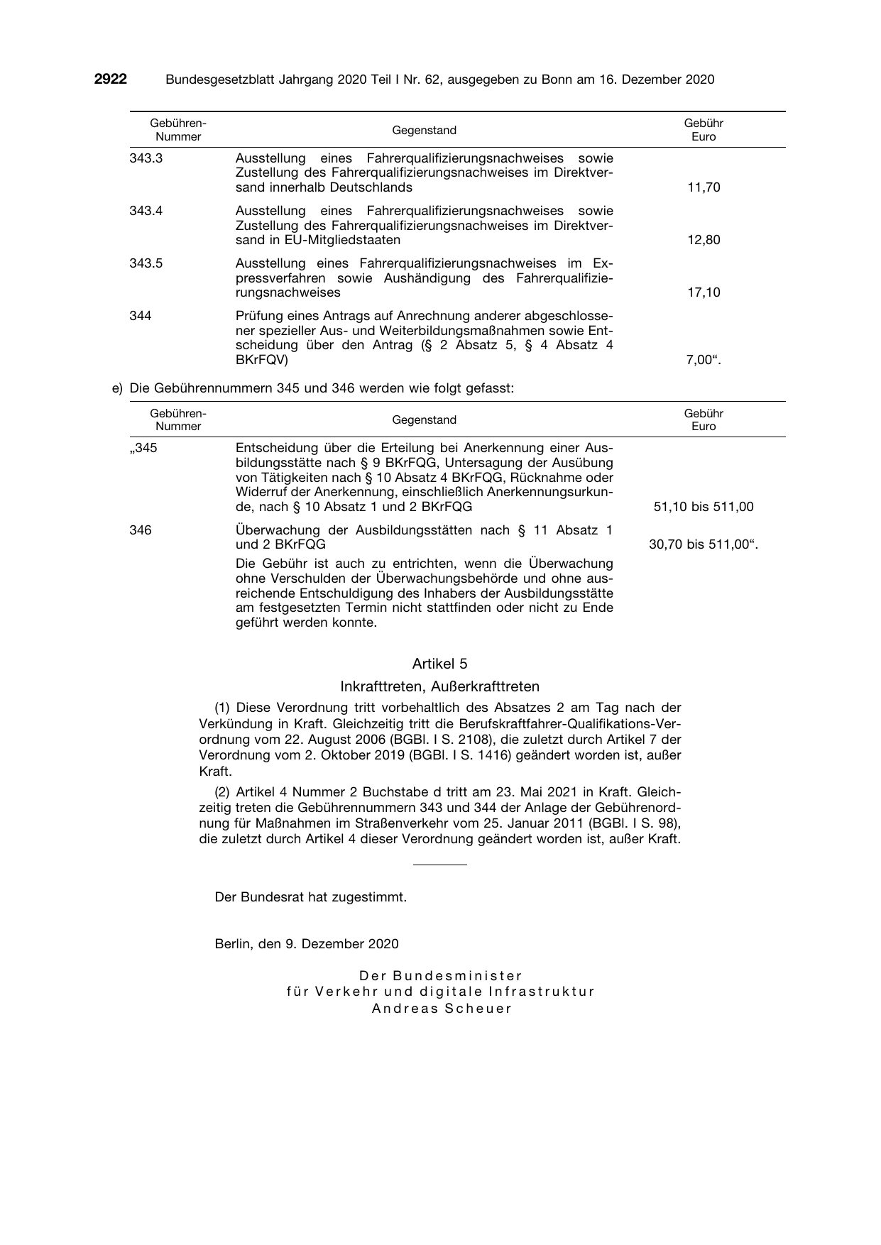 BGBl. 2020, Seite 2922 — Originalseite als Abbildung