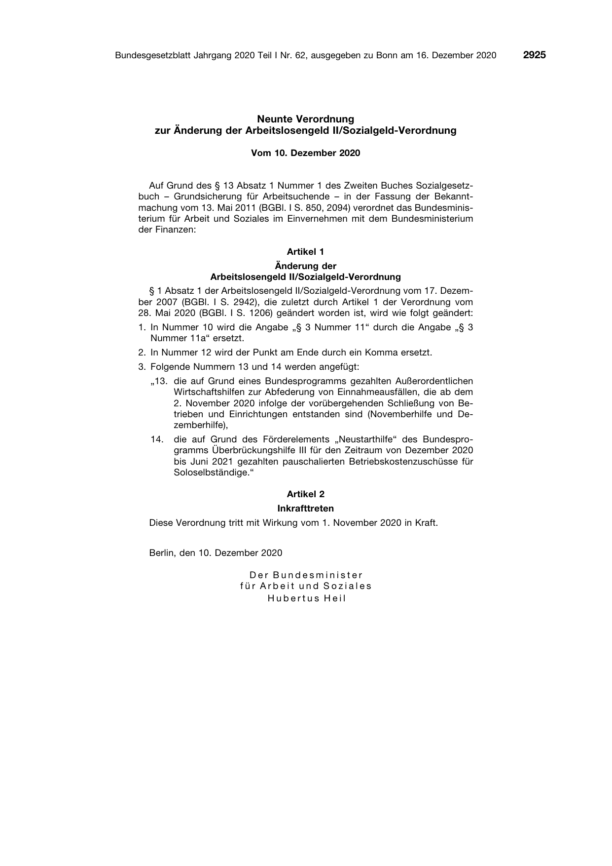 BGBl. 2020, Seite 2925 — Originalseite als Abbildung