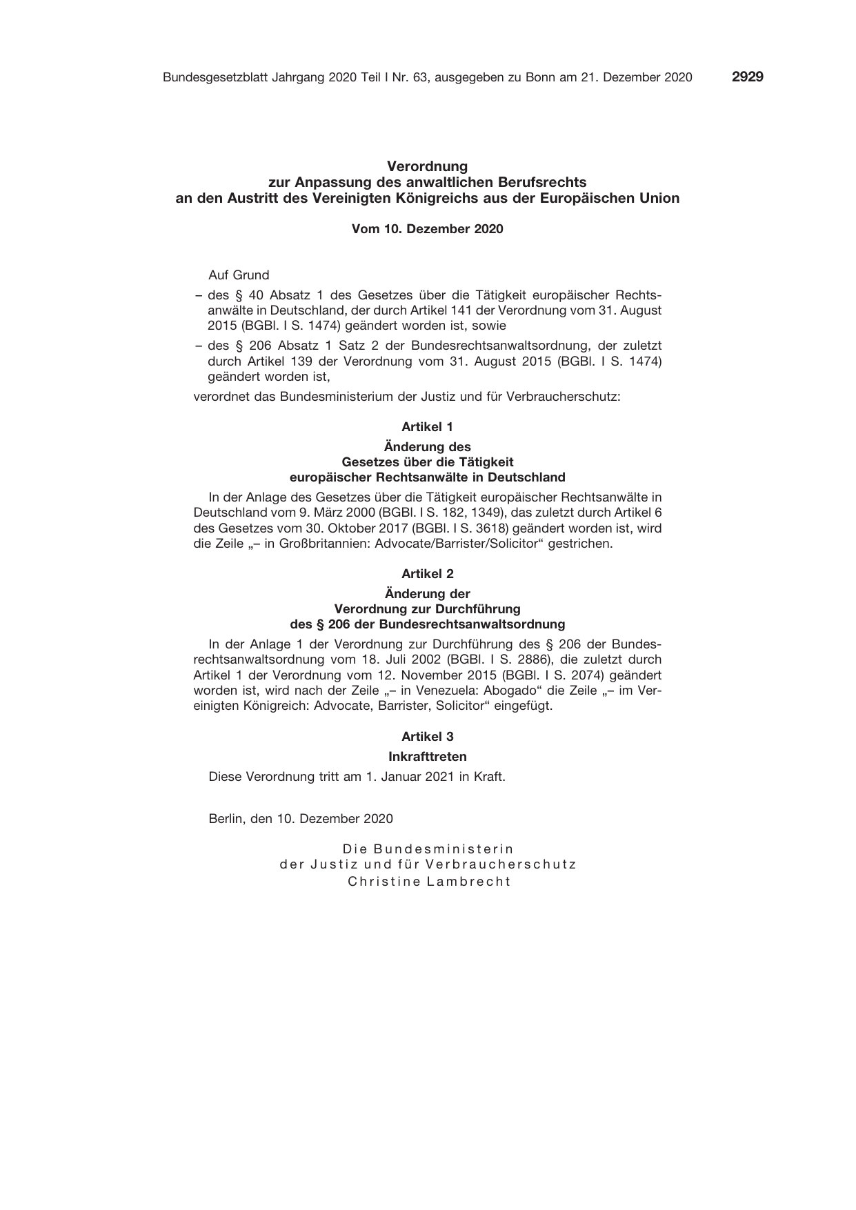 BGBl. 2020, Seite 2929 — Originalseite als Abbildung
