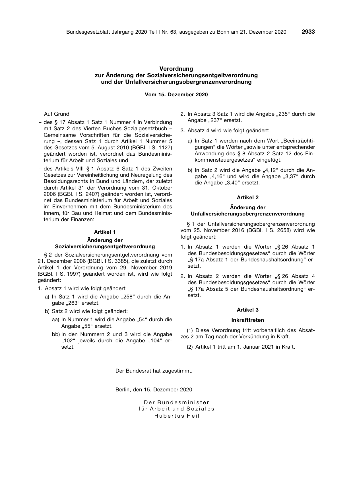 BGBl. 2020, Seite 2933 — Originalseite als Abbildung