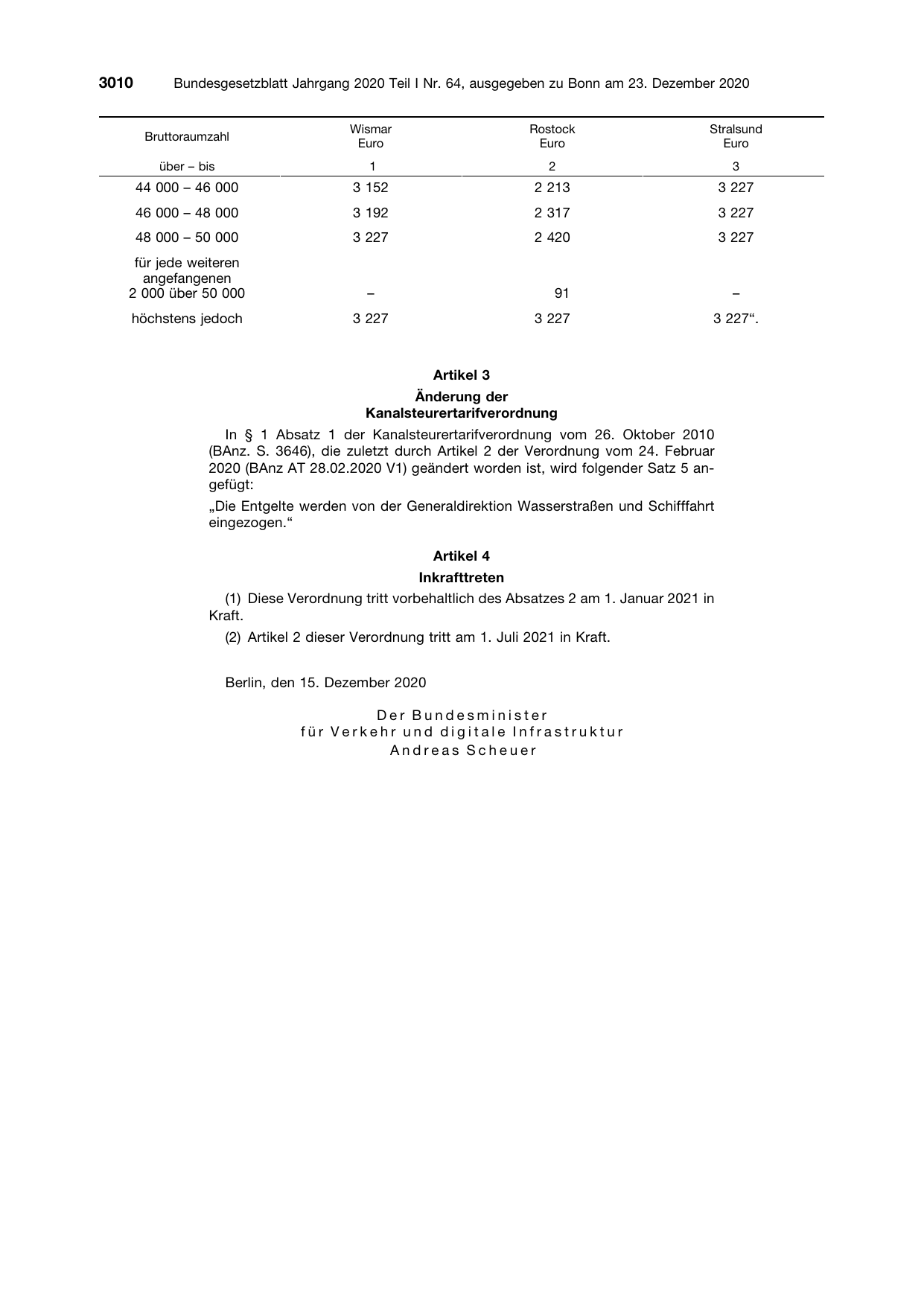 BGBl. 2020, Seite 3010 — Originalseite als Abbildung