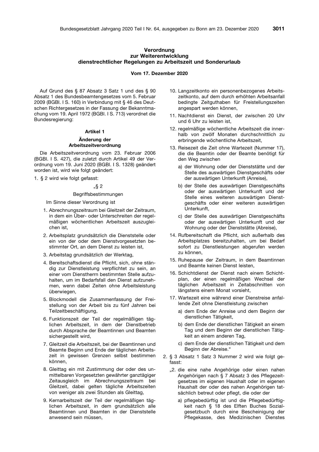 BGBl. 2020, Seite 3011 — Originalseite als Abbildung