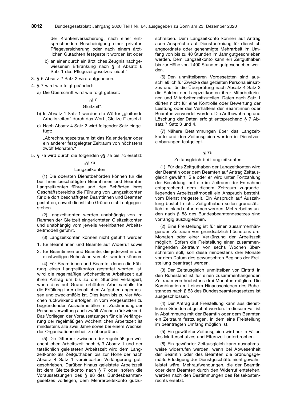 BGBl. 2020, Seite 3012 — Originalseite als Abbildung