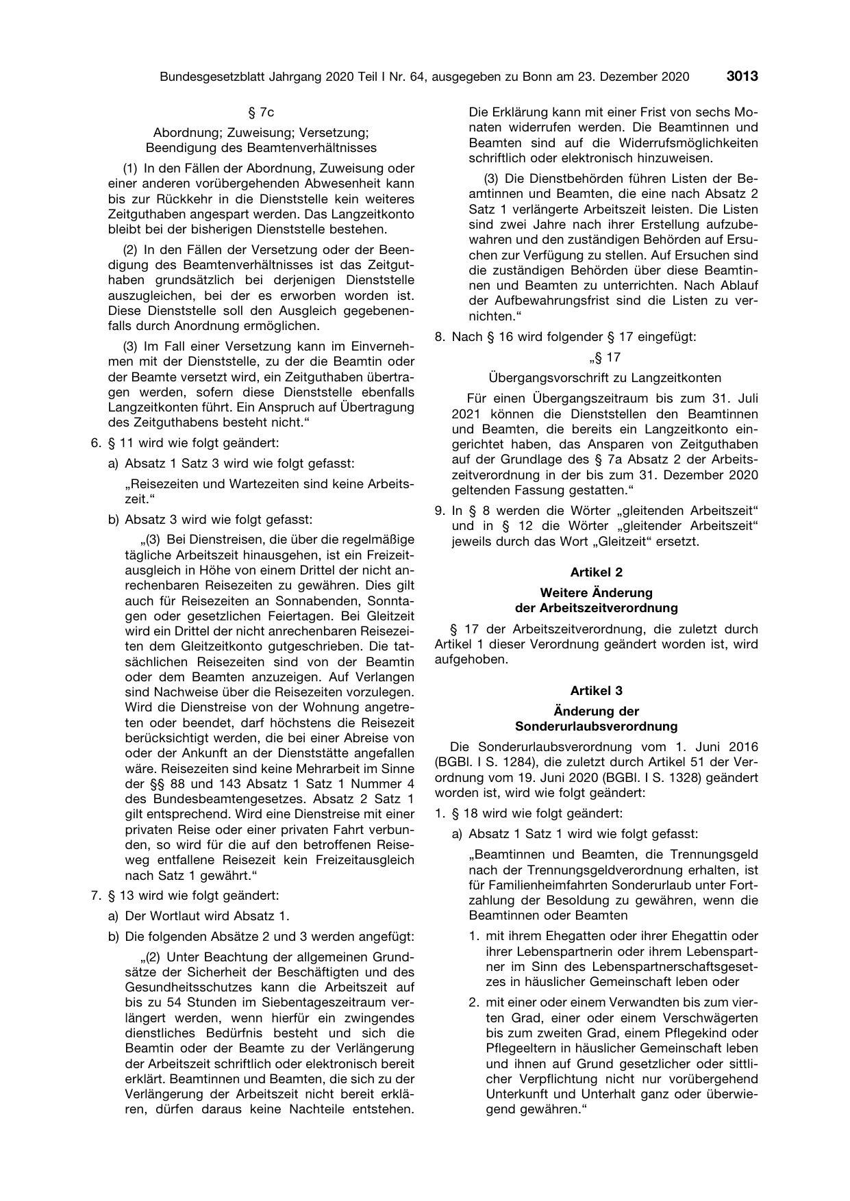 BGBl. 2020, Seite 3013 — Originalseite als Abbildung