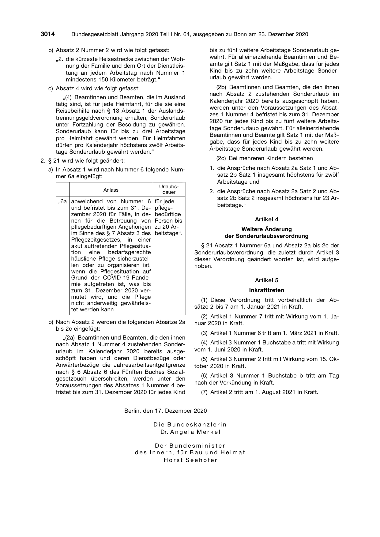 BGBl. 2020, Seite 3014 — Originalseite als Abbildung