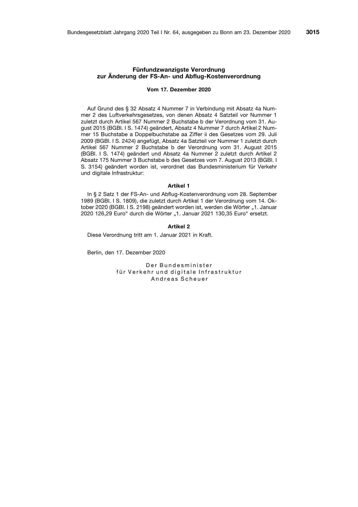 BGBl. 2020, Seite 3015 — Originalseite als Abbildung