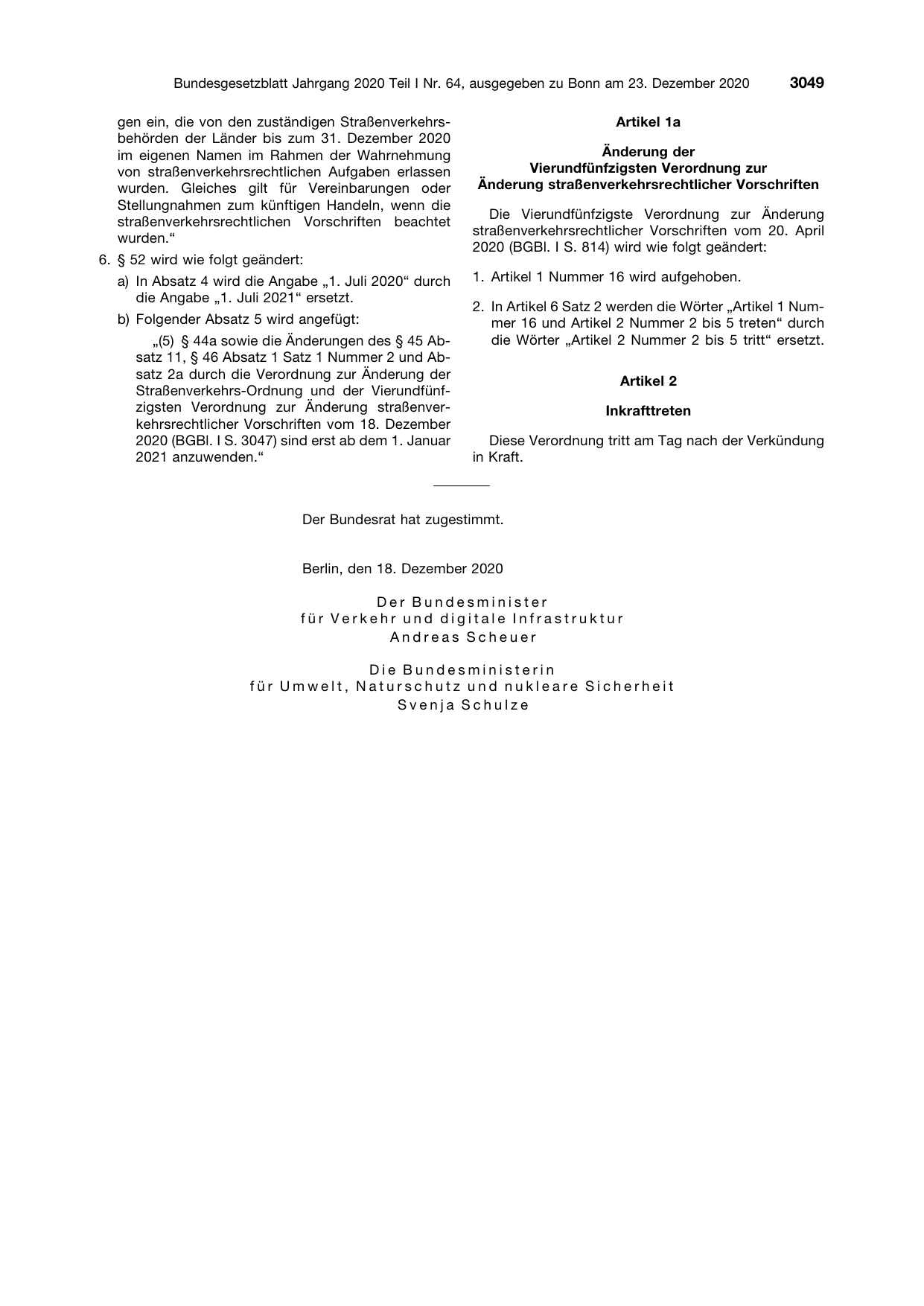 BGBl. 2020, Seite 3049 — Originalseite als Abbildung