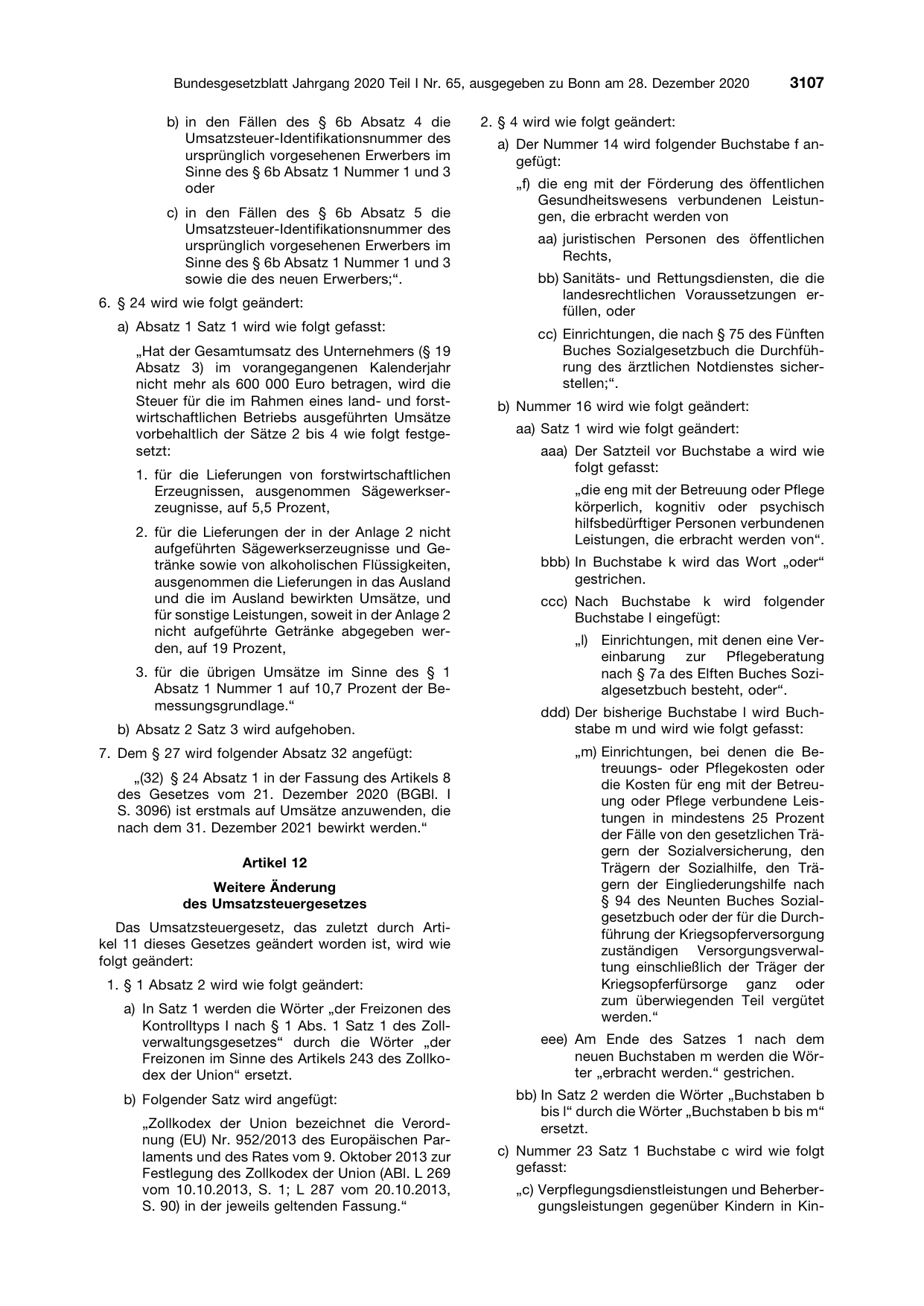 BGBl. 2020, Seite 3107 — Originalseite als Abbildung