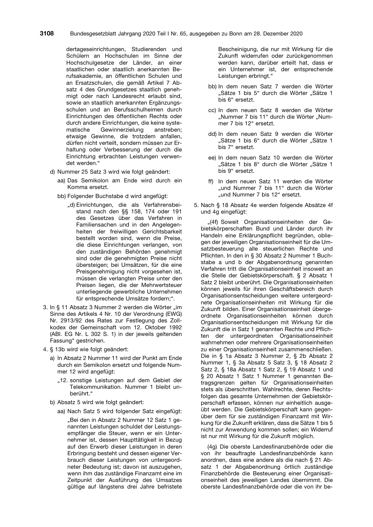 BGBl. 2020, Seite 3108 — Originalseite als Abbildung