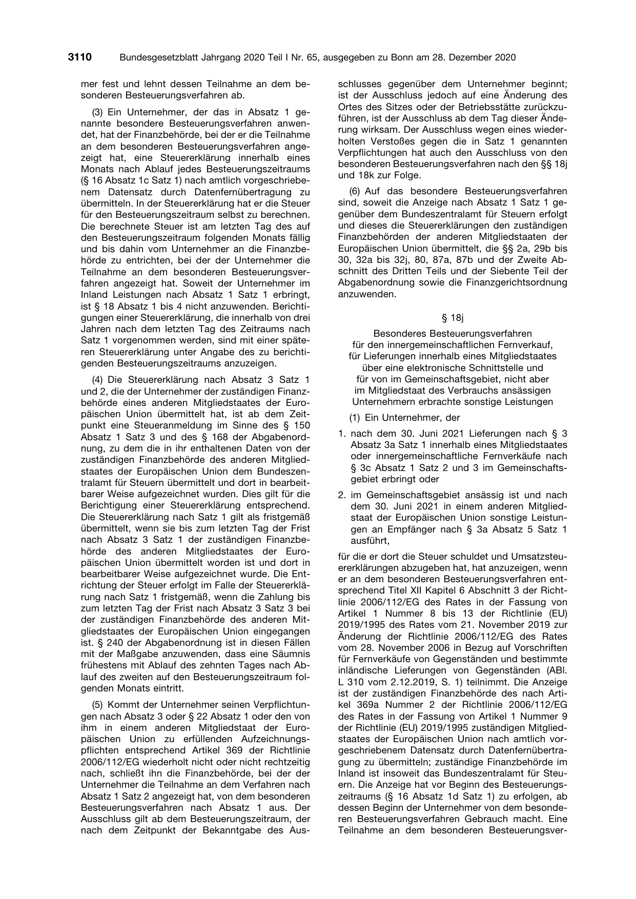 BGBl. 2020, Seite 3110 — Originalseite als Abbildung